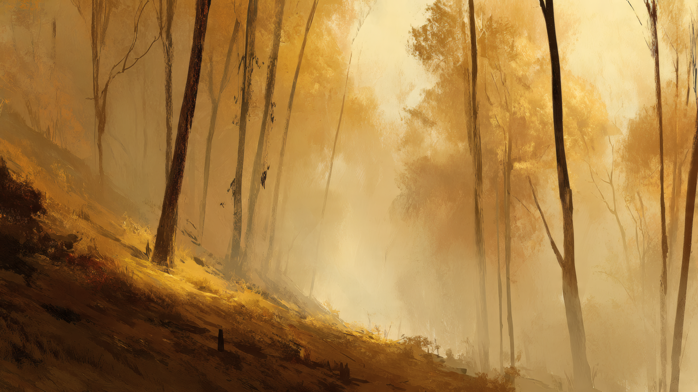 Golden Autumn Forest Landscape Art