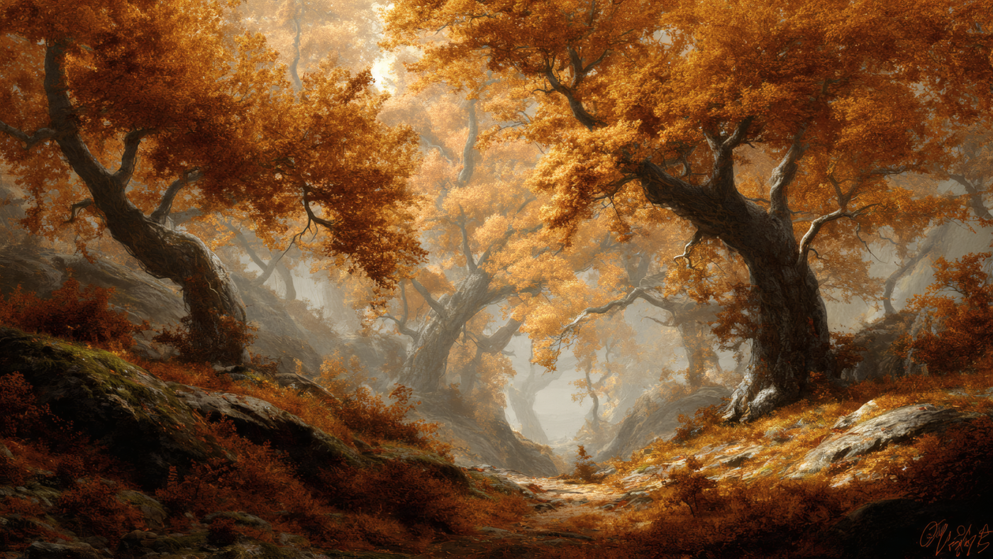 Autumn Forest Landscape with Golden Trees