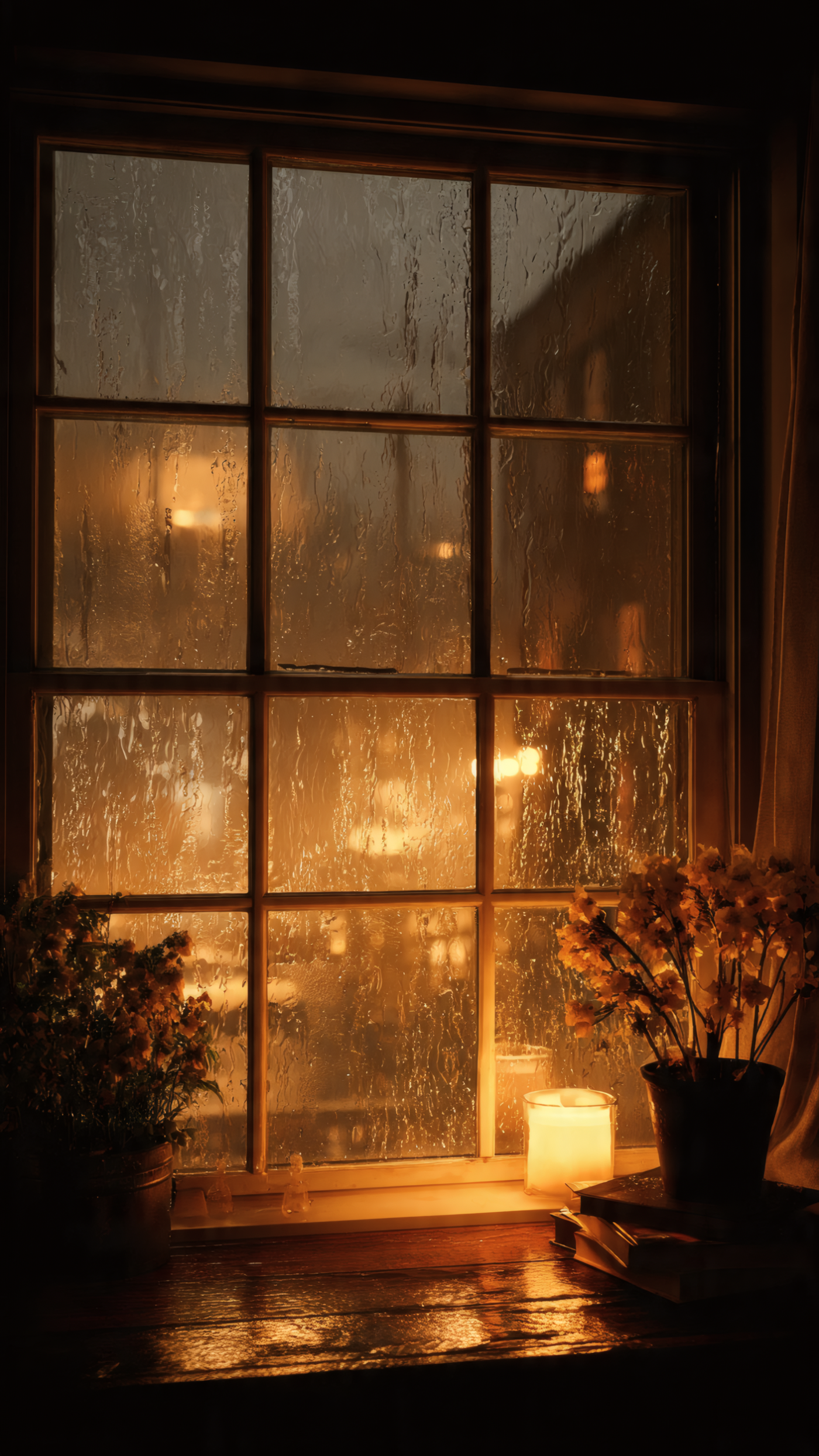 Rainy Day Window with Cozy Ambiance Wallpaper