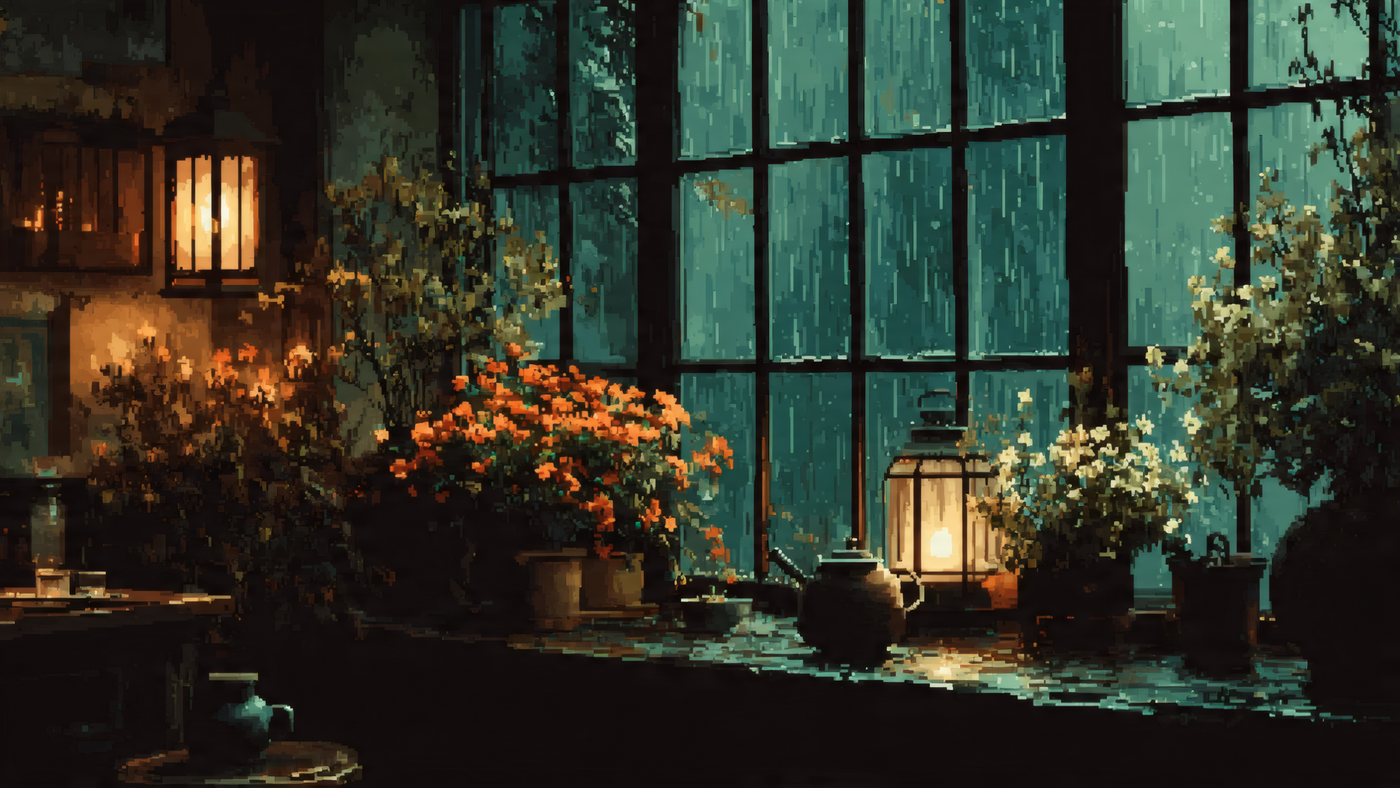 Cozy Rainy Day Window Pixel Art