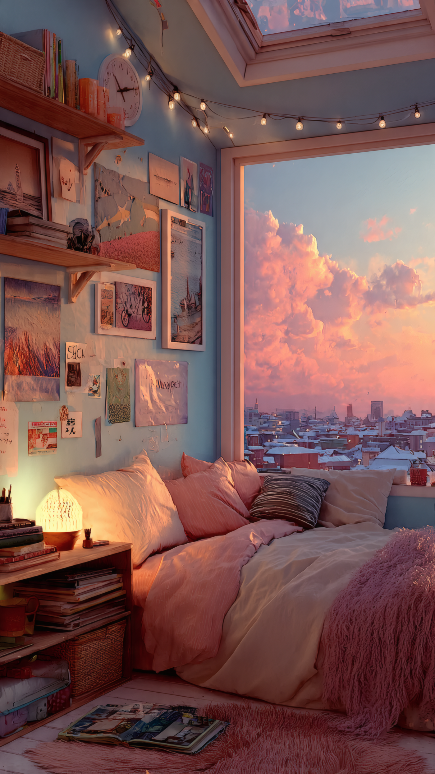 Dreamy Bedroom with City Sunset View