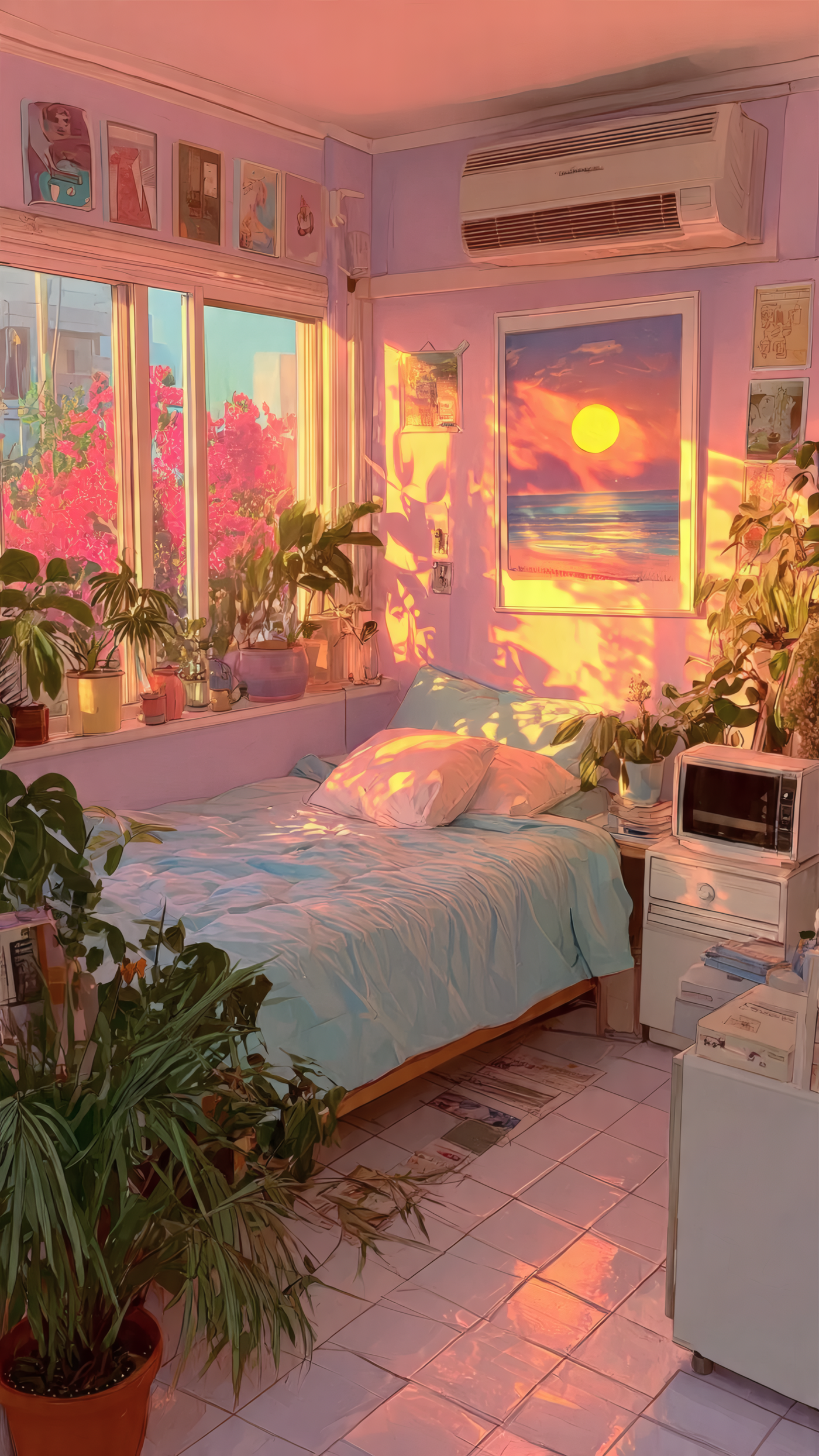 Cozy Bedroom with Sunset Light and Plants