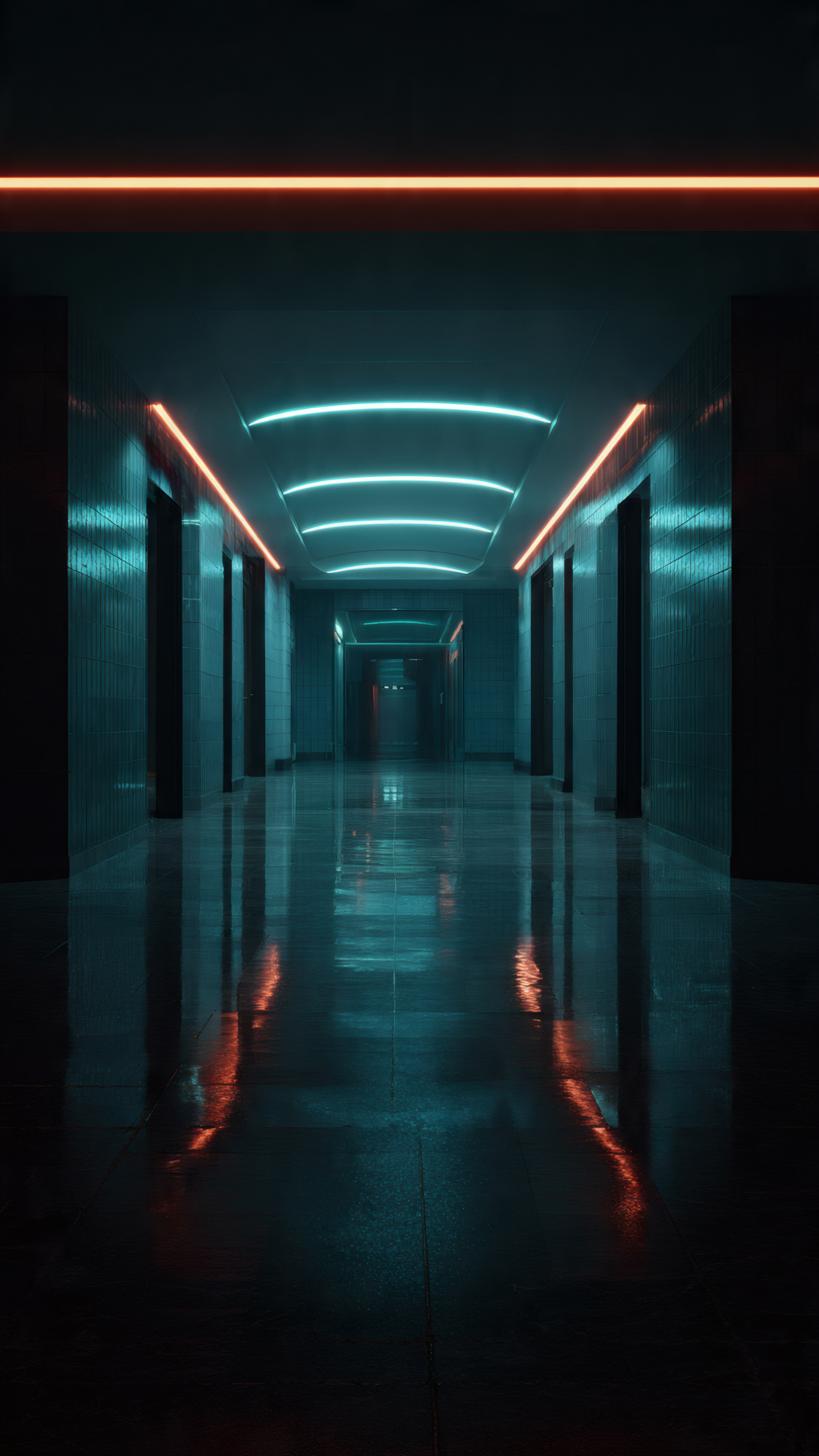 Futuristic Hallway with Neon Lighting