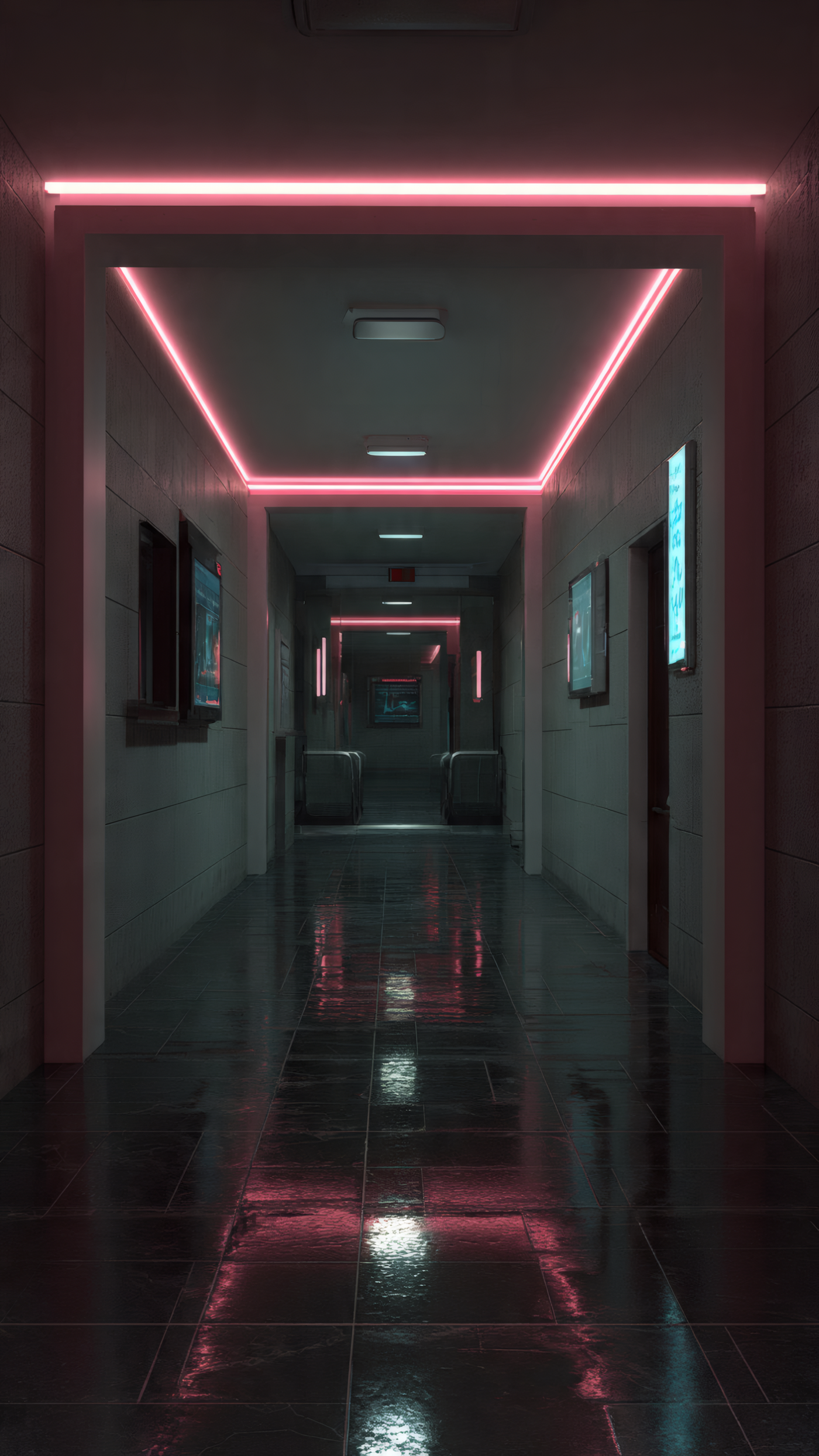 Futuristic Corridor with Neon Lighting