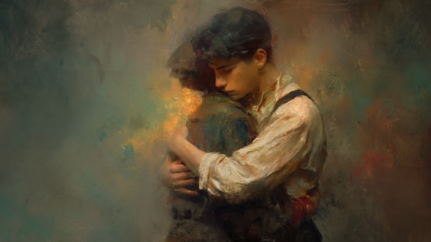 Embrace Artwork Young Man Hugging Someone