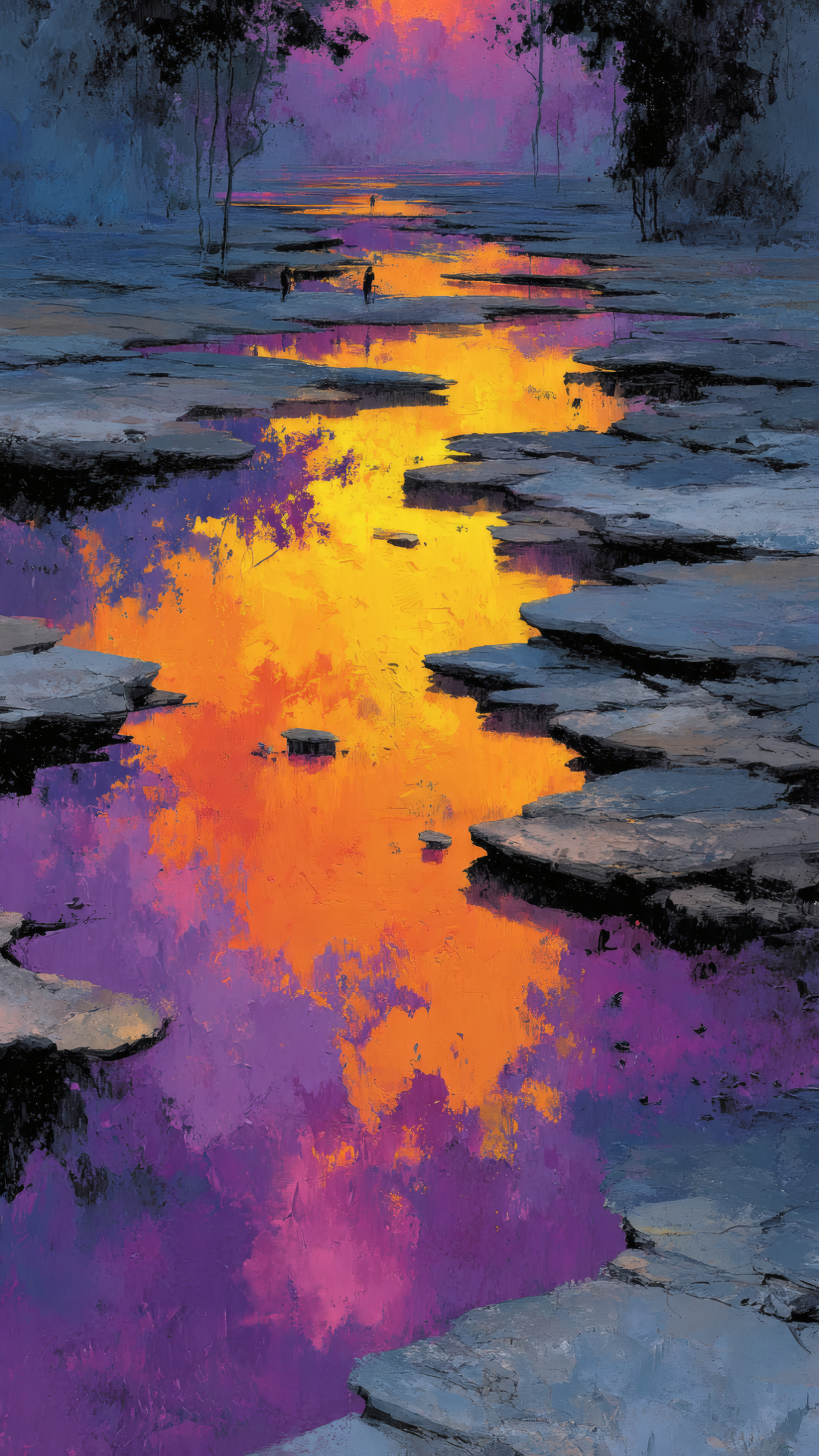 Abstract River Landscape Painting