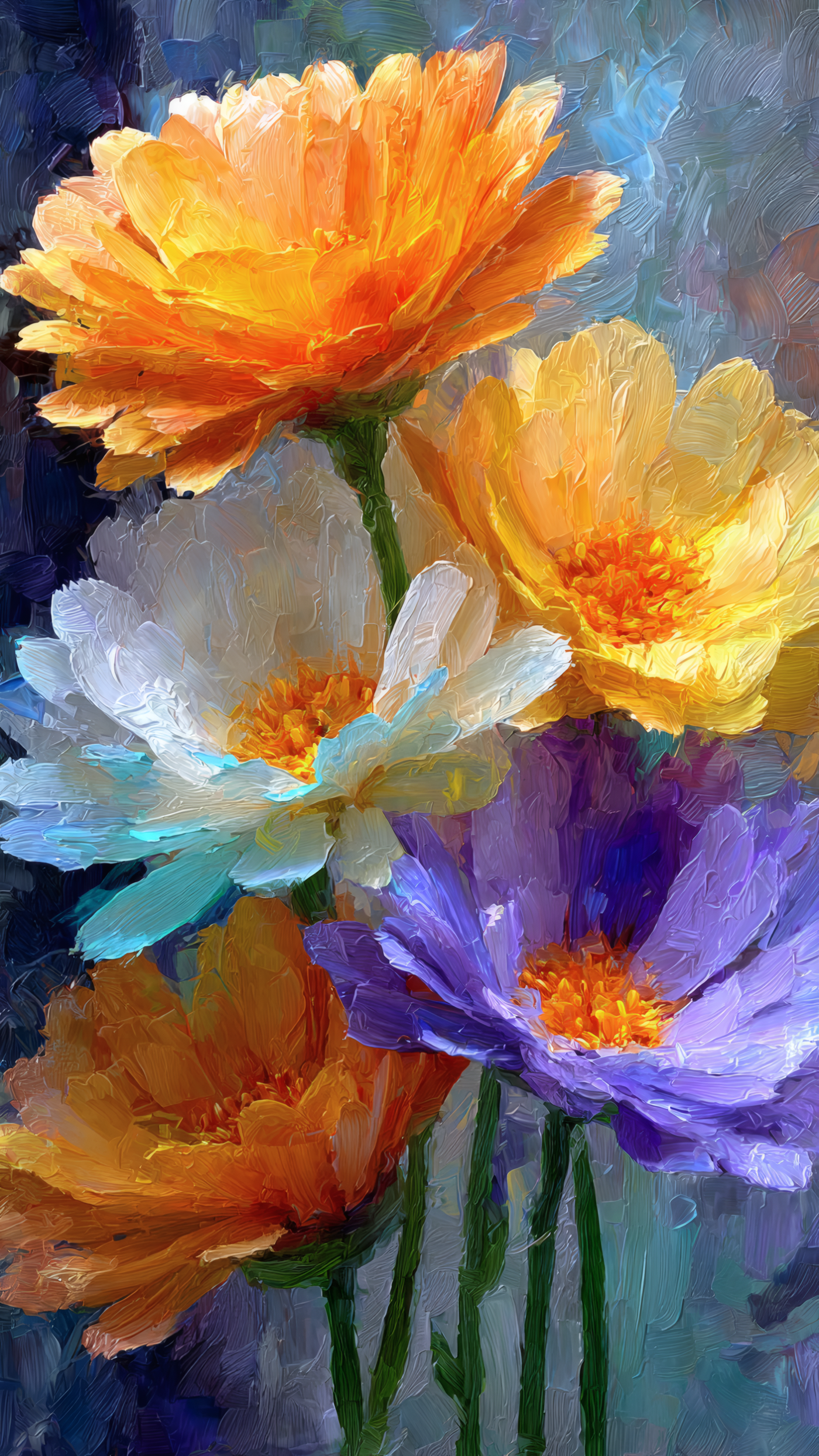 Floral Oil Painting with Colorful Flowers