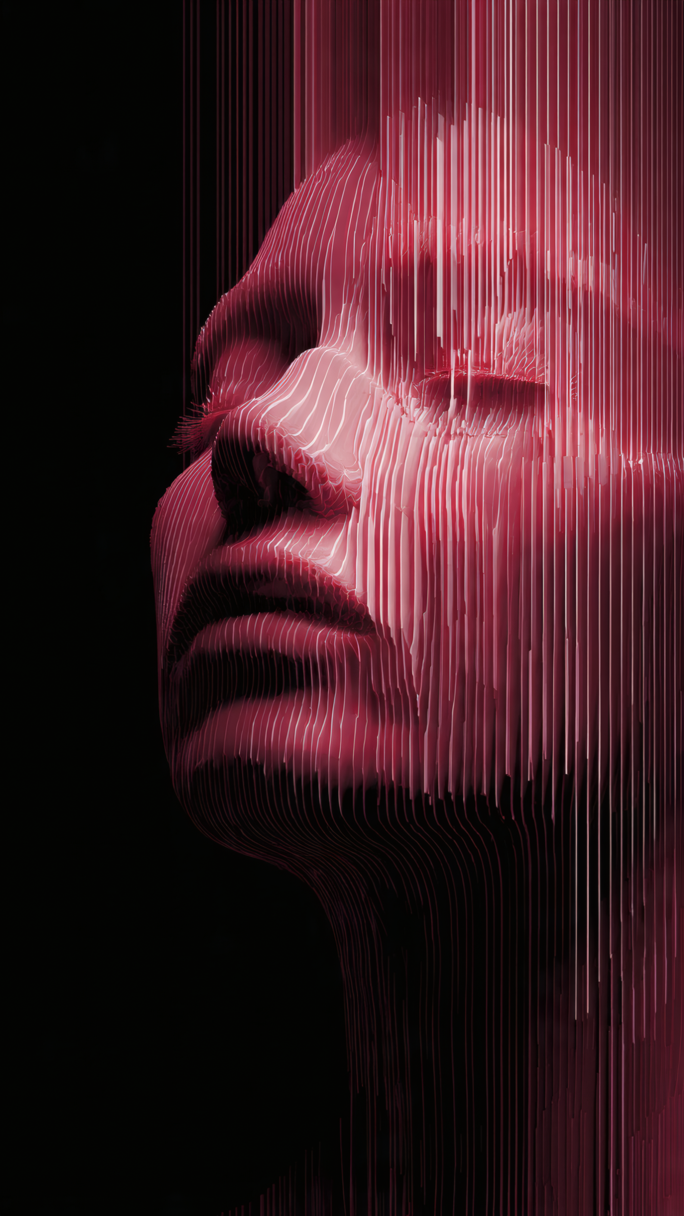 Abstract Face Art with Vertical Lines