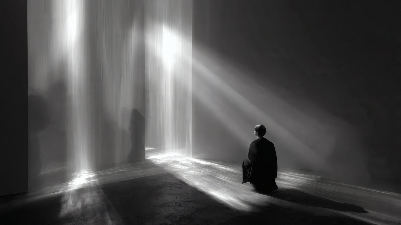 Person in Light Beams Meditating