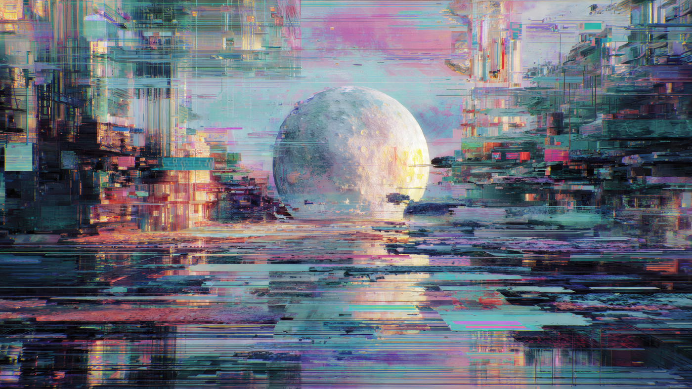 Abstract Cityscape with Moon Art