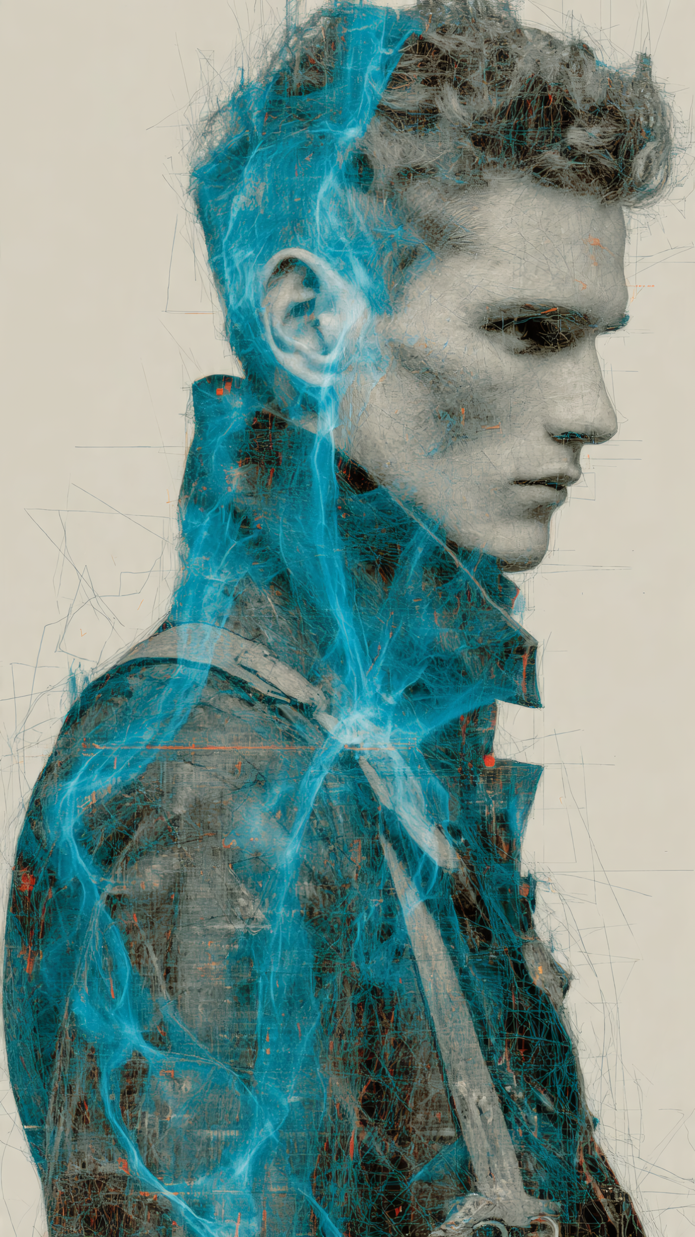 Abstract Portrait of a Man with Blue Energy