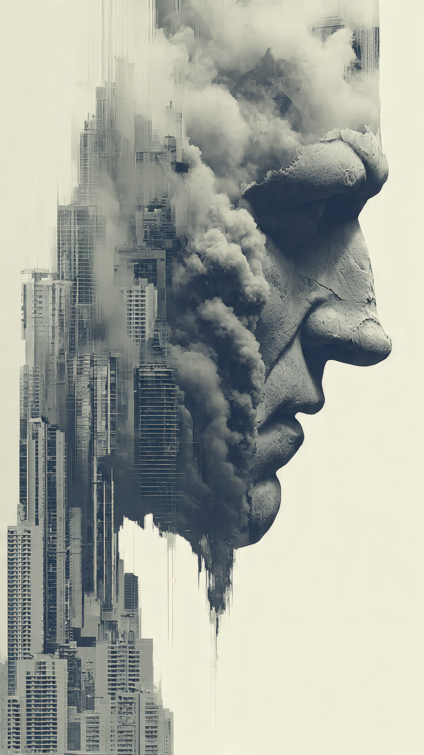 Abstract Cityscape Face Art Illustration
