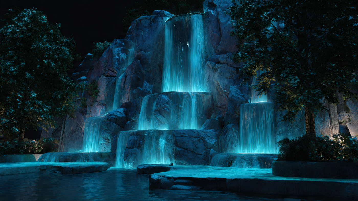Mystical Waterfall at Night