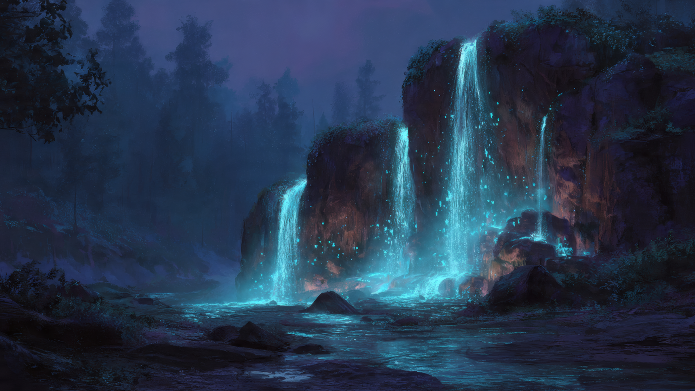 Magical Glowing Waterfalls Digital Art