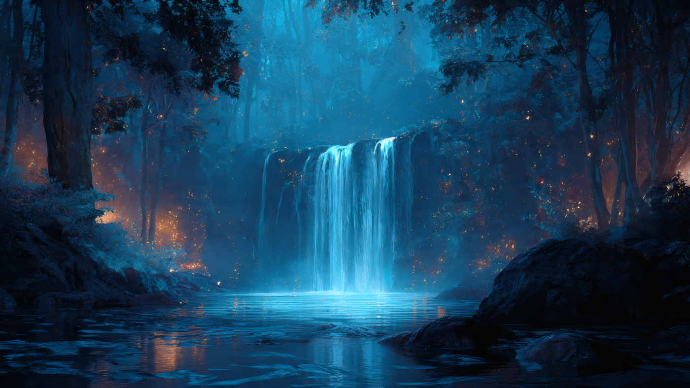 Enchanted Waterfall in a Mystical Forest