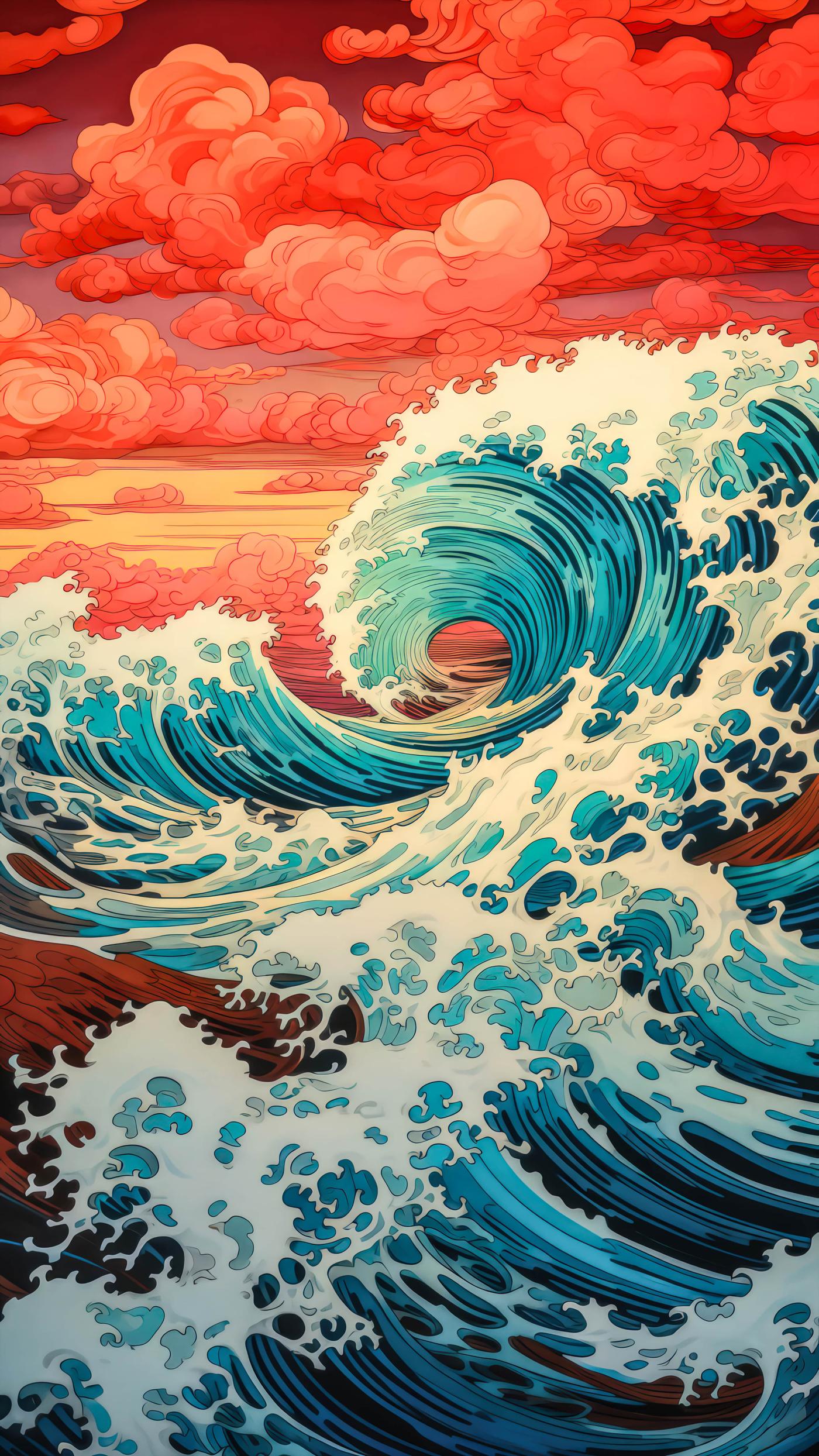 Vibrant Teal Wave Art Wallpaper