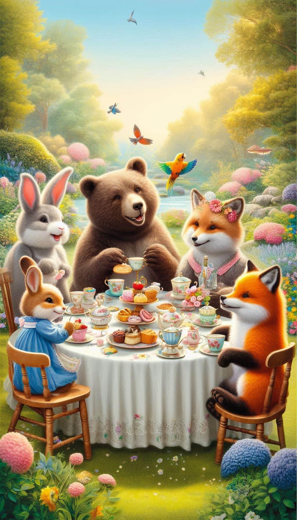 Animals Having Tea Party in Nature