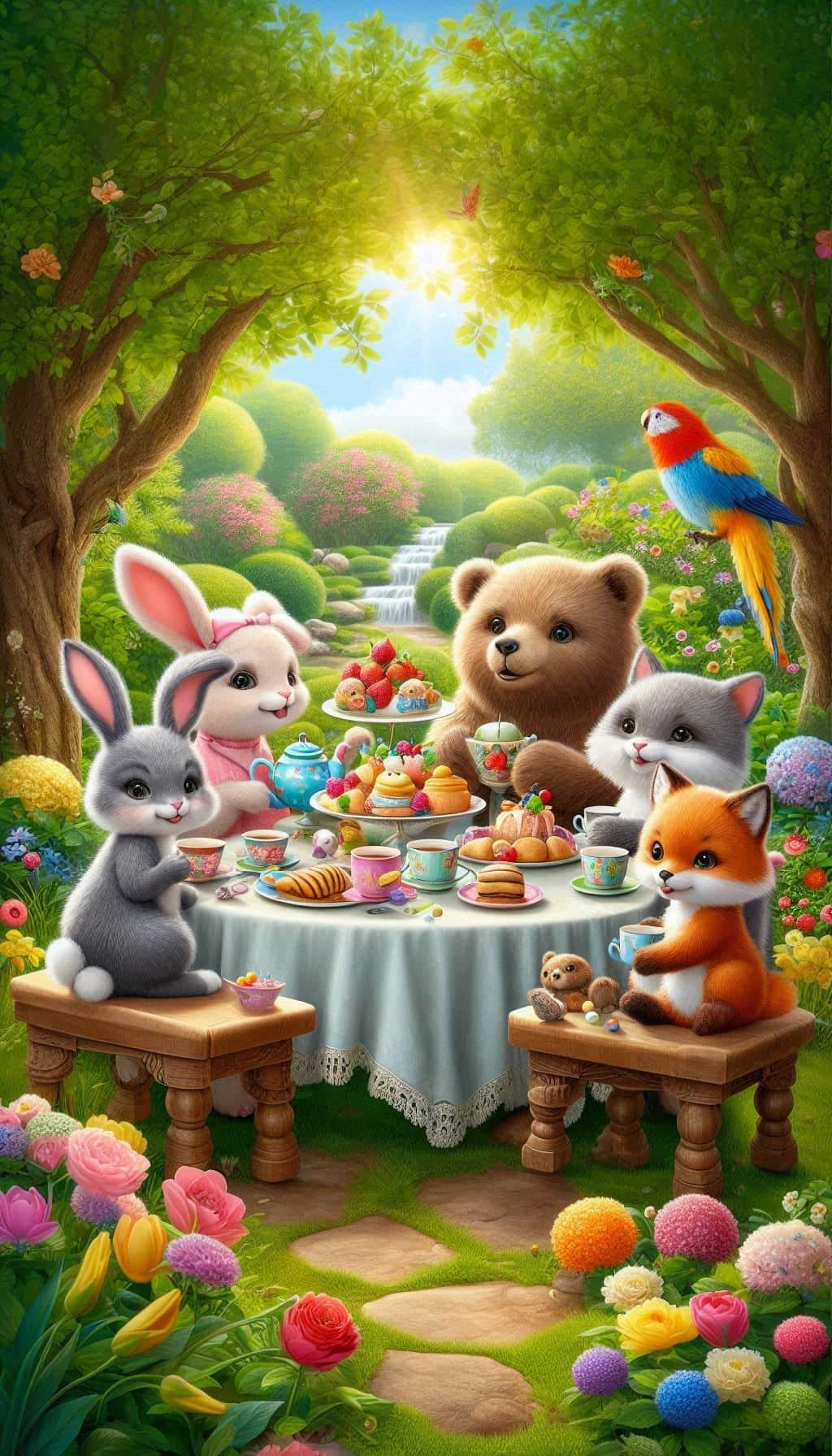 Cute Animals Tea Party in Garden