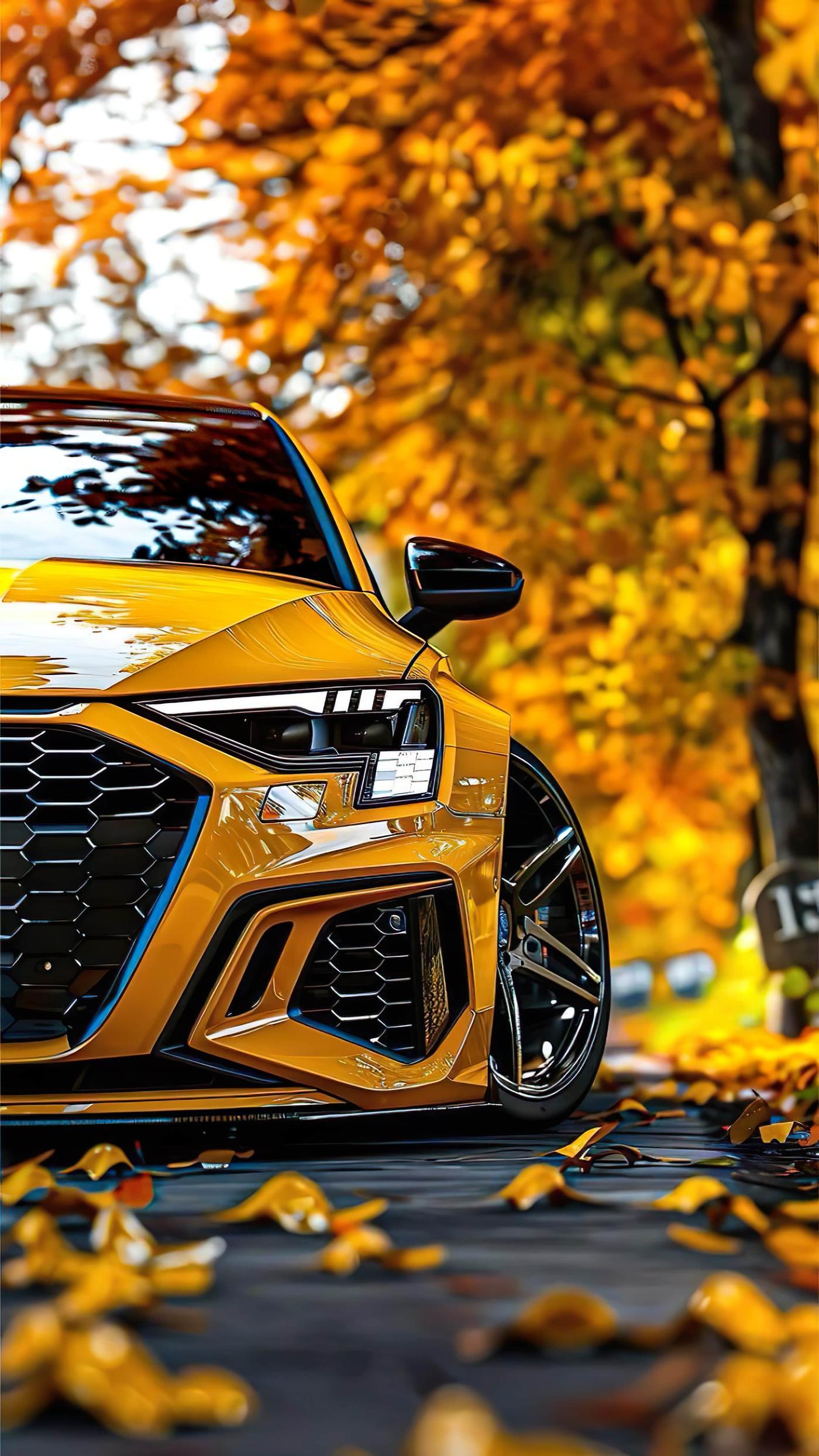 Yellow Audi Rs4 Autumn Wallpaper