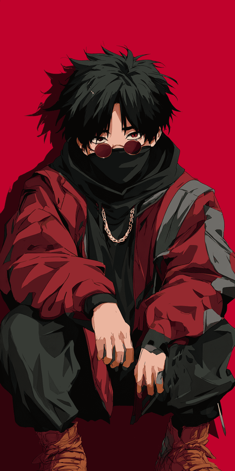 Anime Character in Red Jacket and Glasses