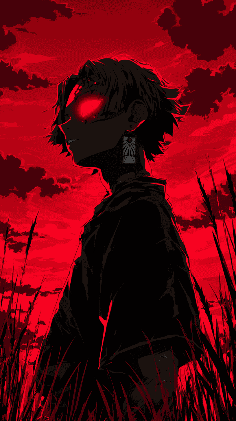 Sukuna Silhouette Glowing in Red Sky Dark Anime 1