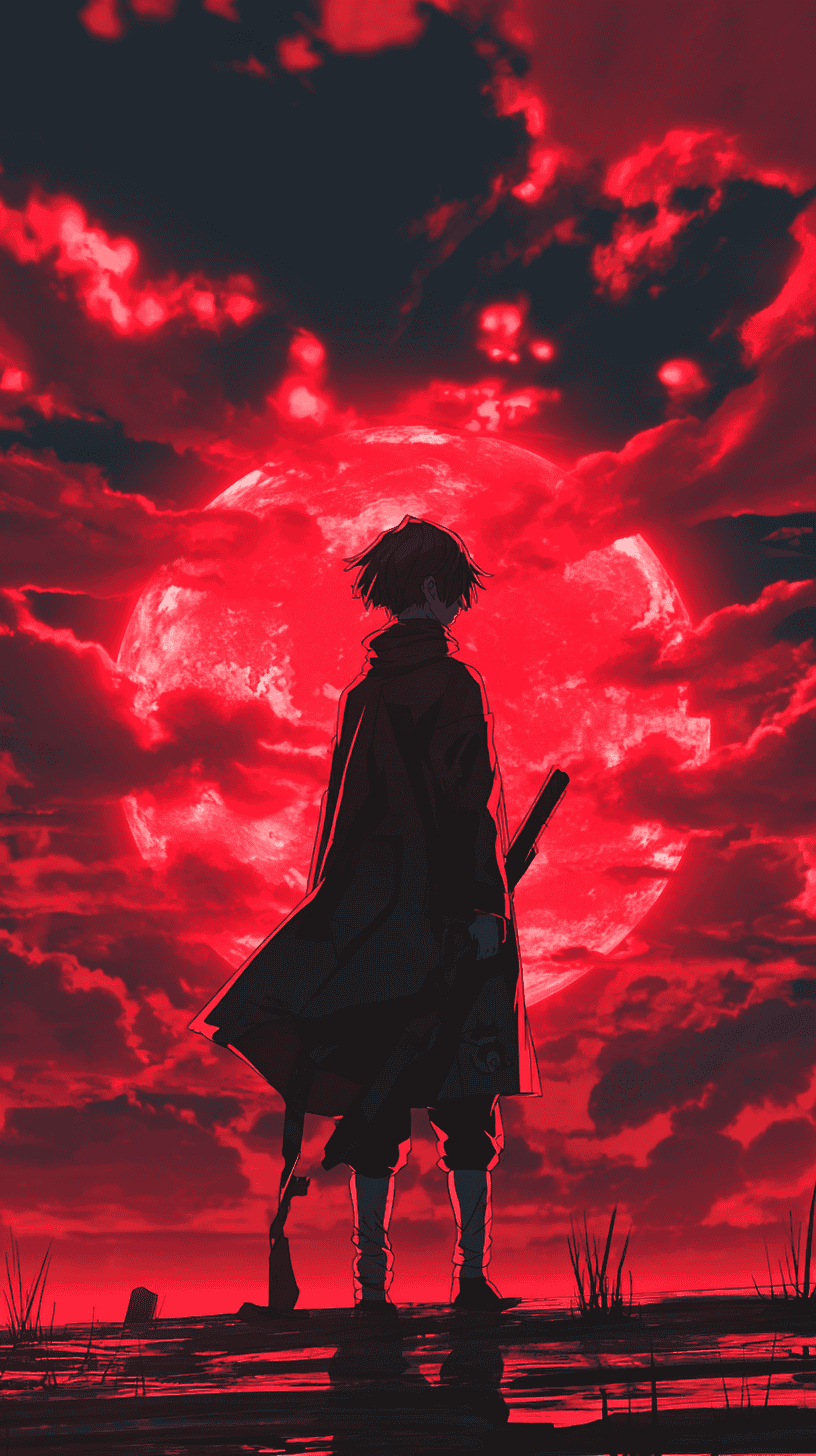 Sukuna Silhouette Glowing in Red Sky Dark Anime 2