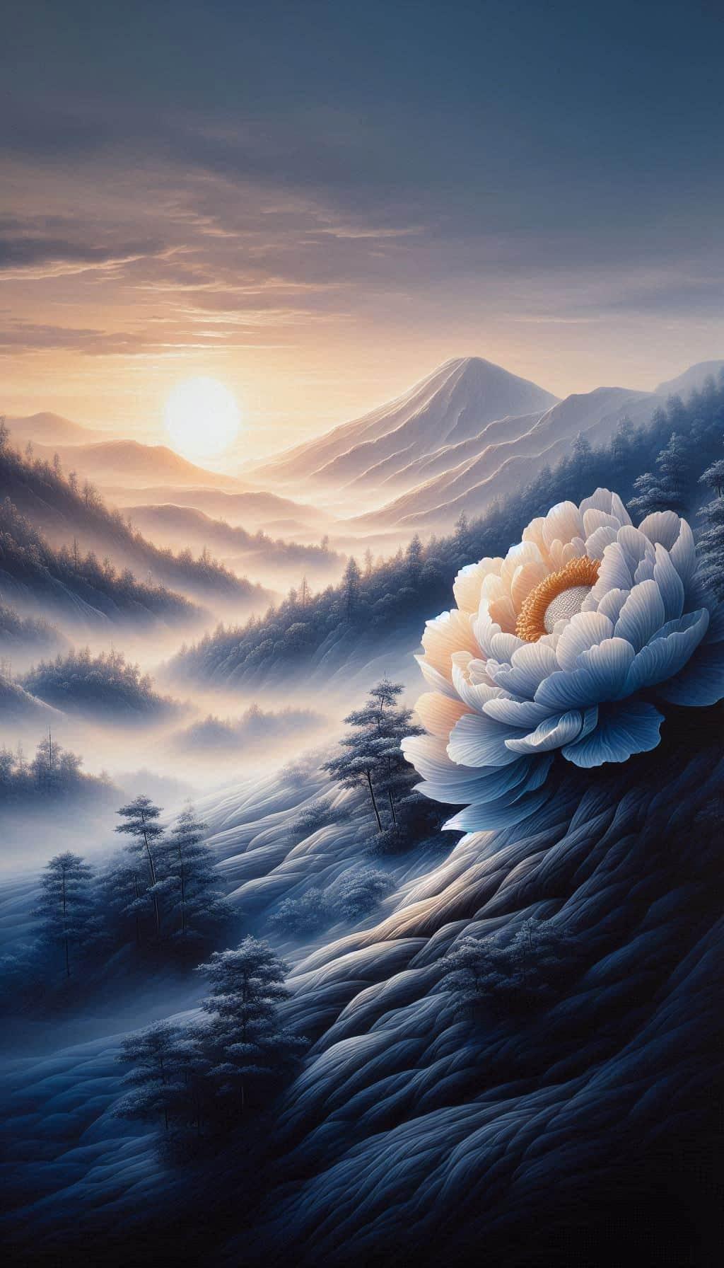 Sunrise Peony Mountain Wallpaper