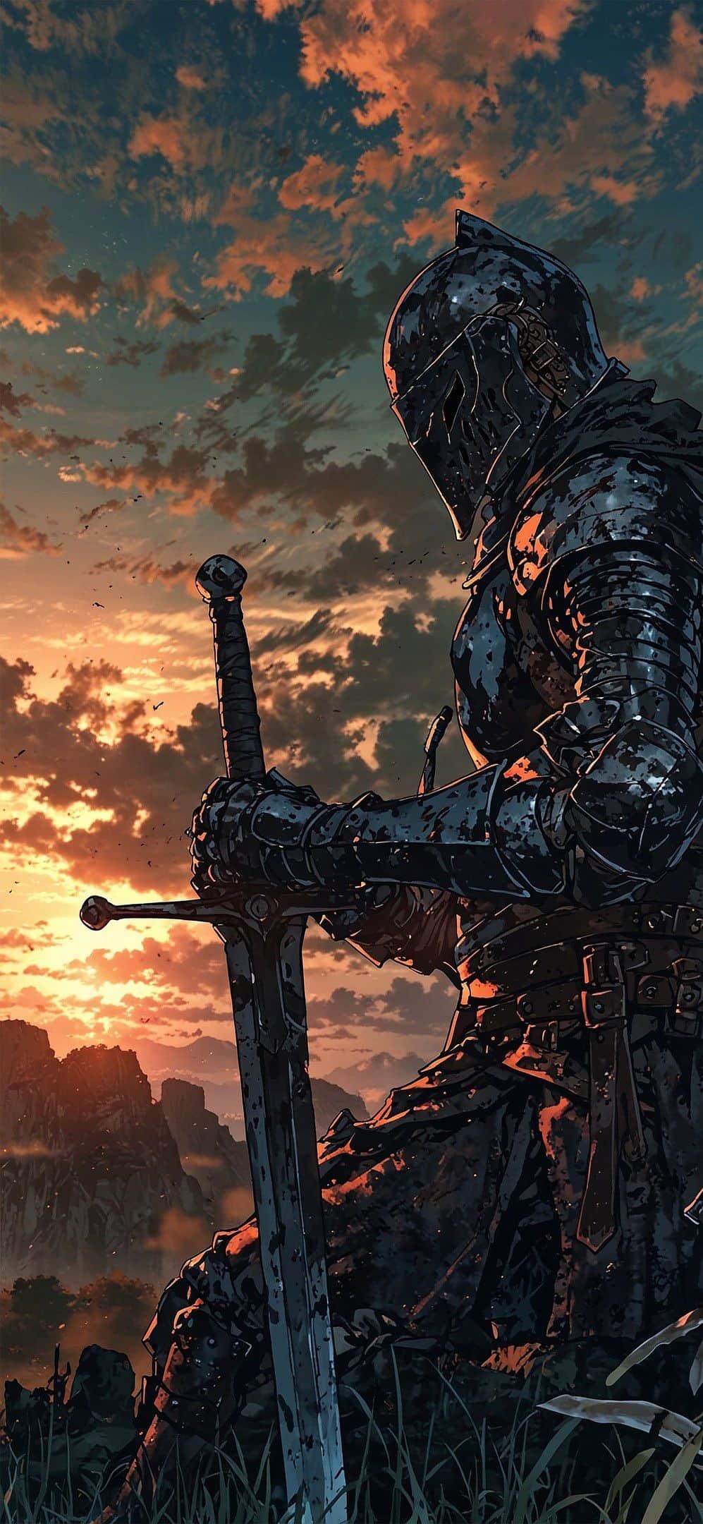 Sunset Knight Dark Fantasy Wallpaper