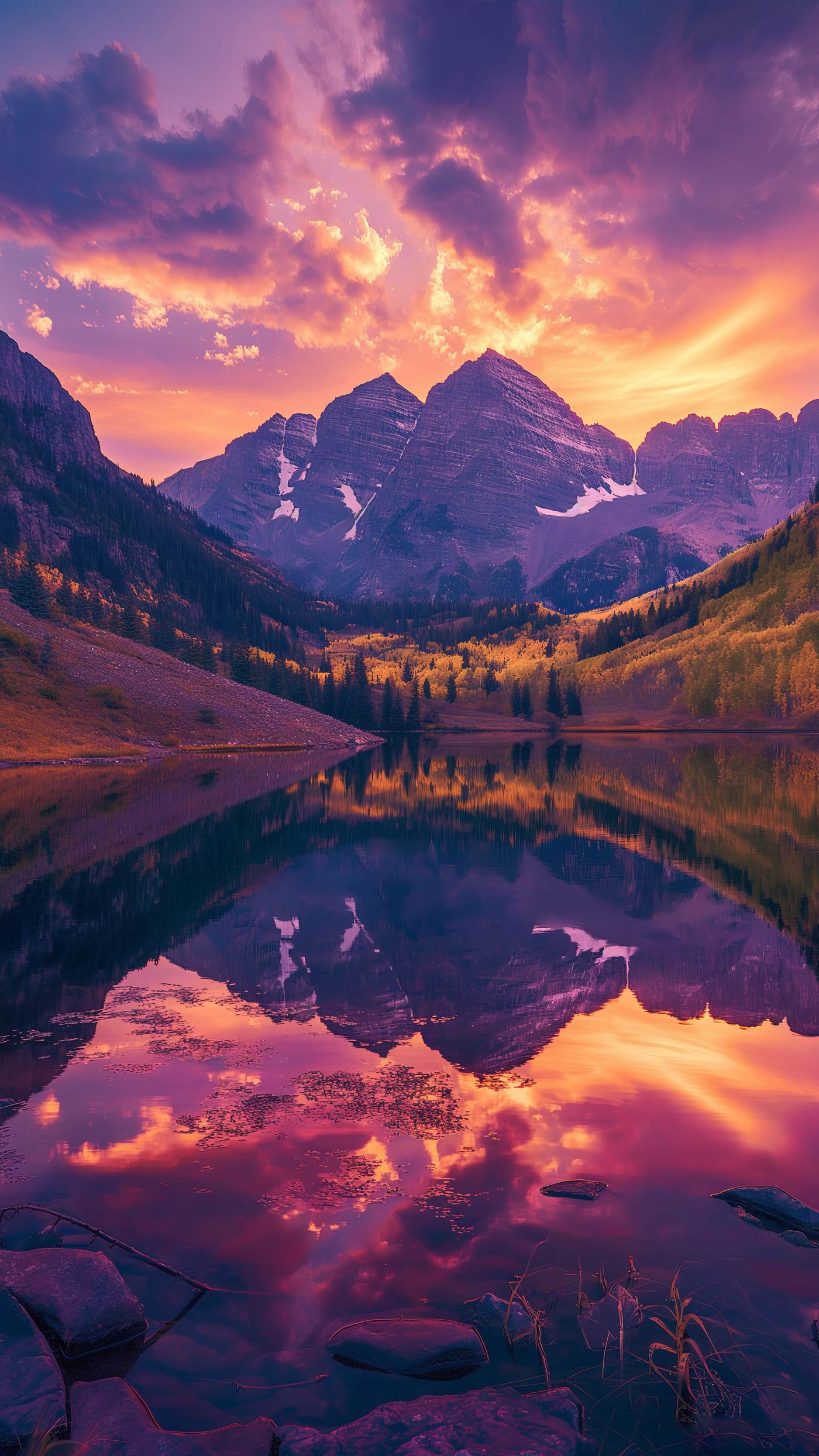 Mountain Landscape Reflection at Sunset