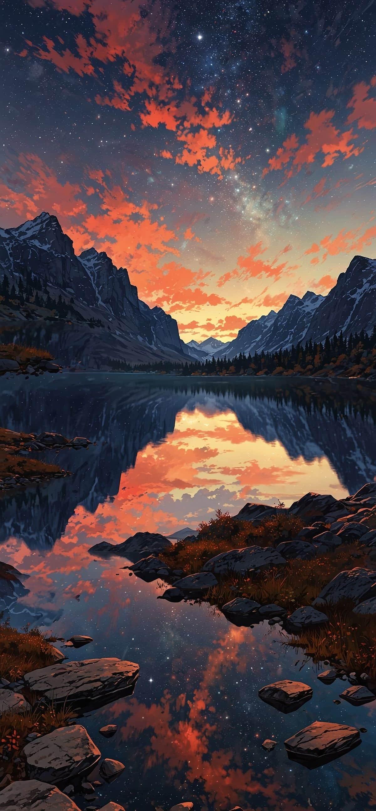 Sunset Mountain Lake Reflection Wallpaper