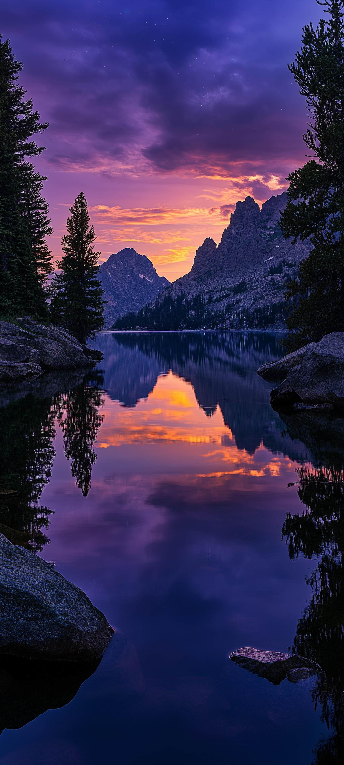 Dramatic Mountain Lake Sunset Reflection