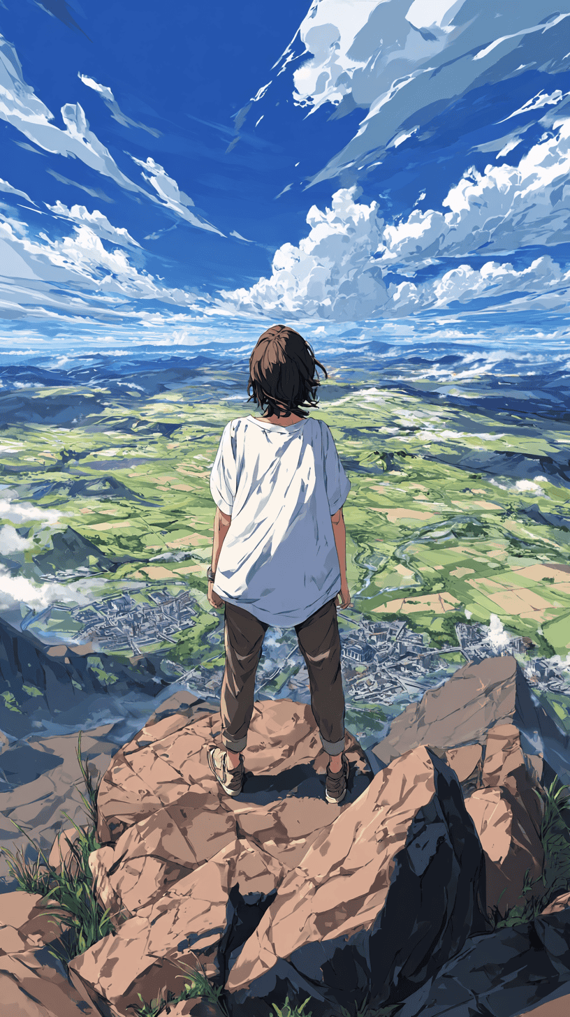 Taki Gamerz Anime Hero in White Shirt Standing on a Hilltop