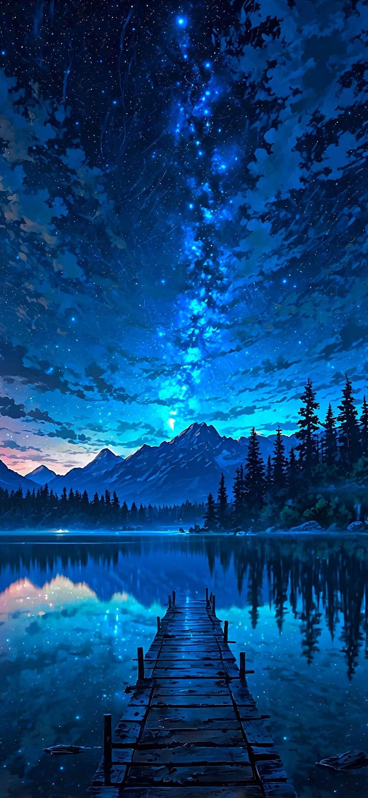 Tranquil Lake Under Starry Sky