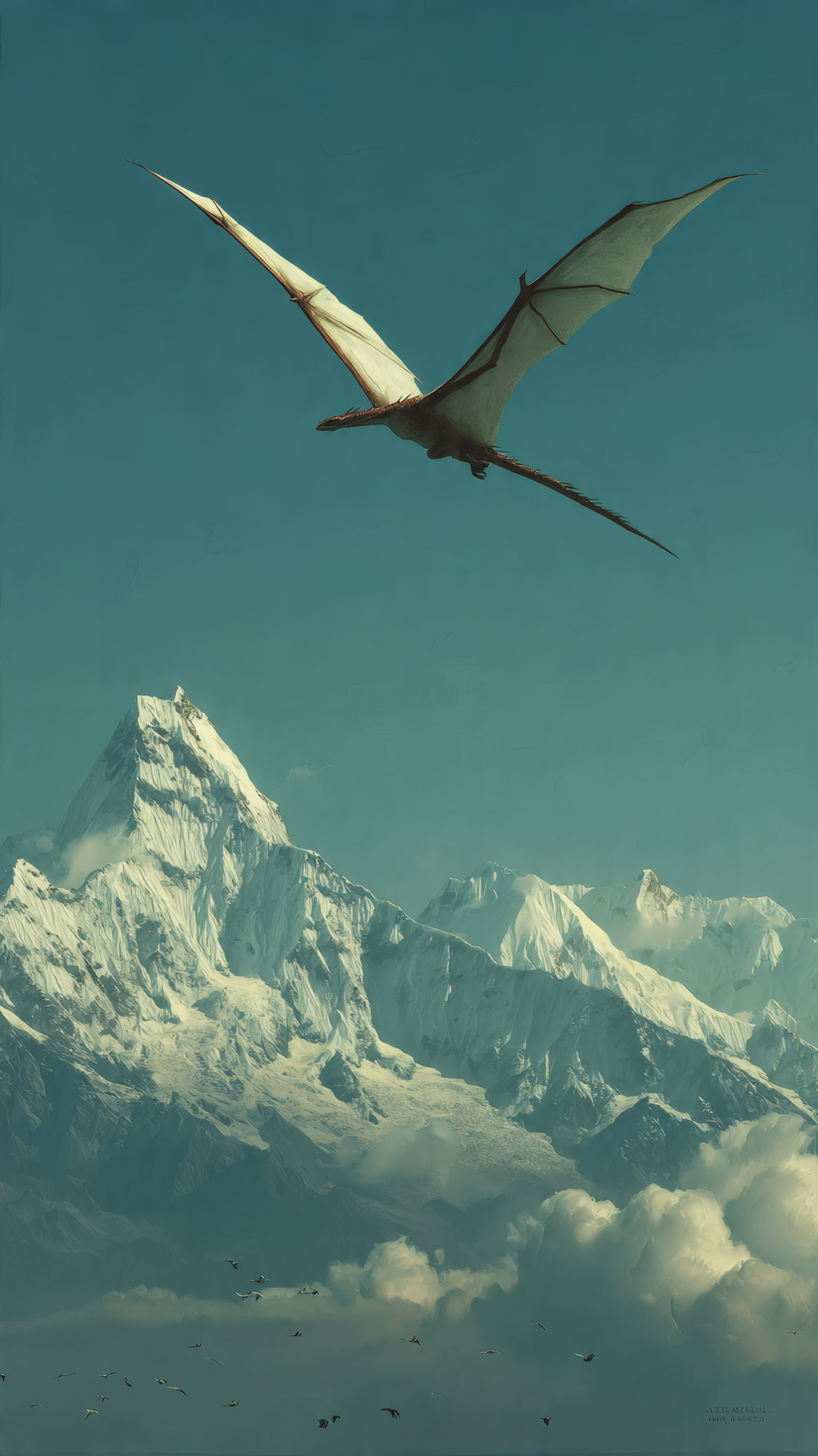 Dragon Soaring Above Snow-capped Mountains Wallpaper