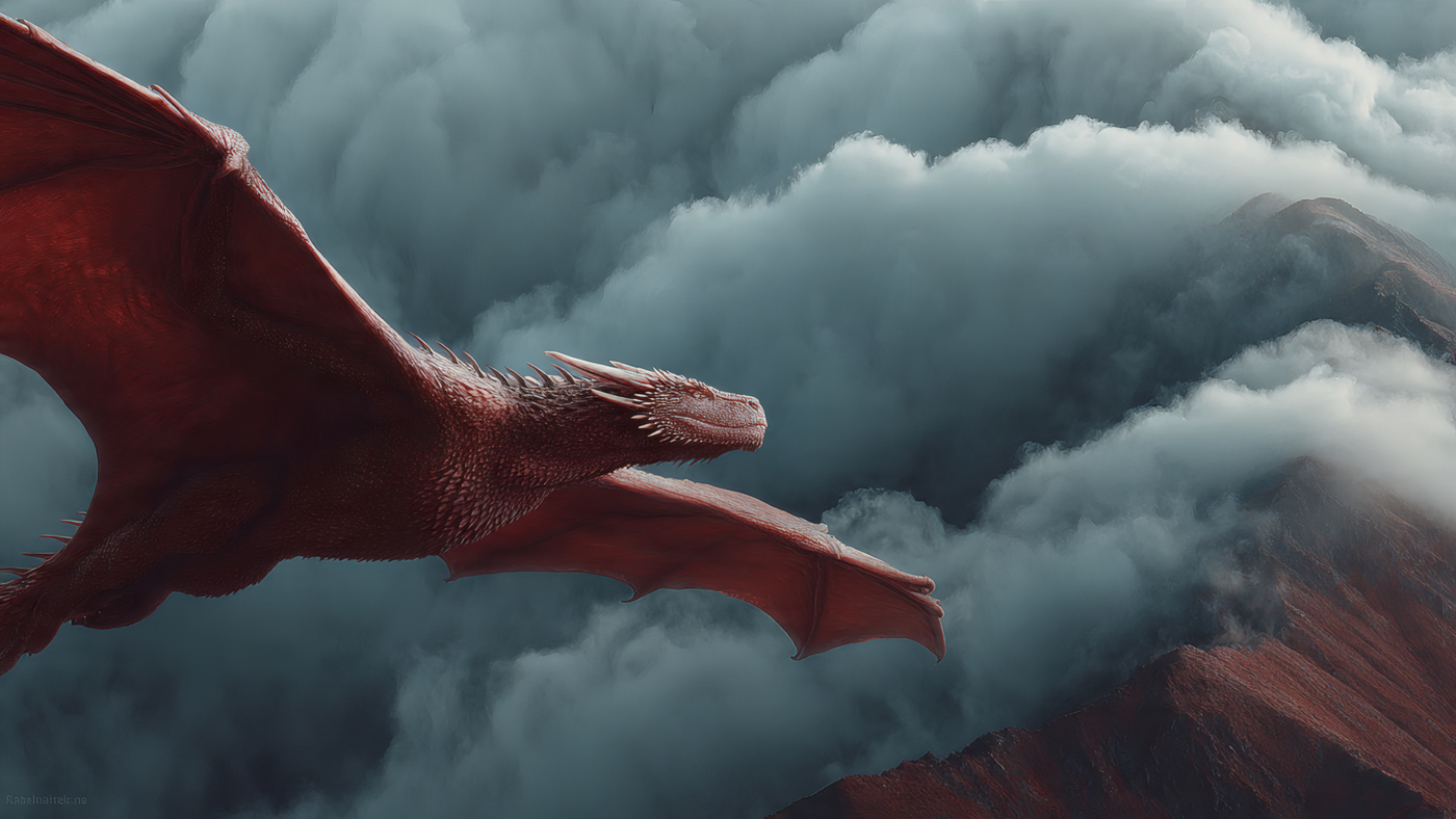 Red Dragon Flying over Mountains Wallpaper