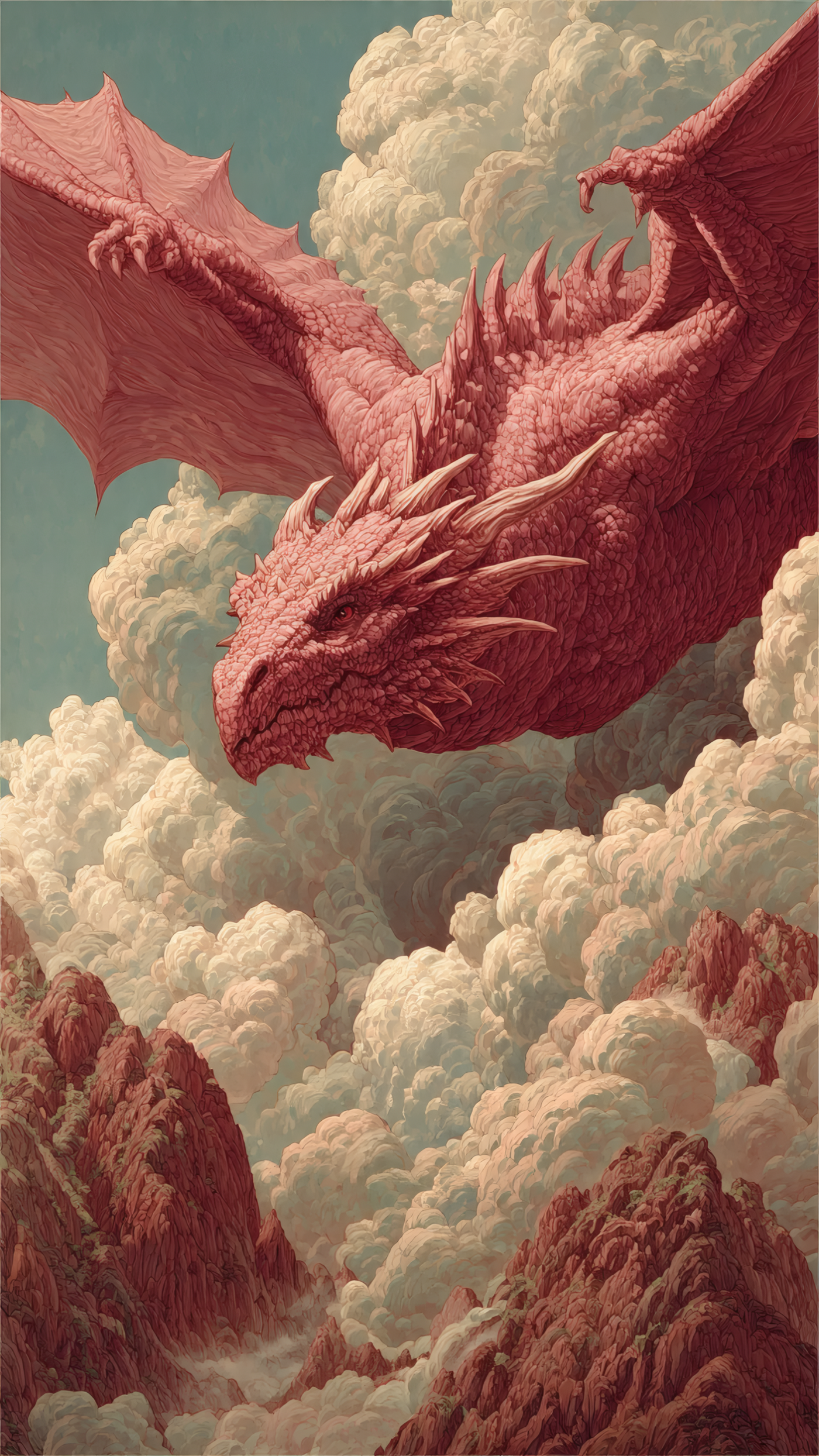 Majestic Red Dragon Soaring Above the Clouds