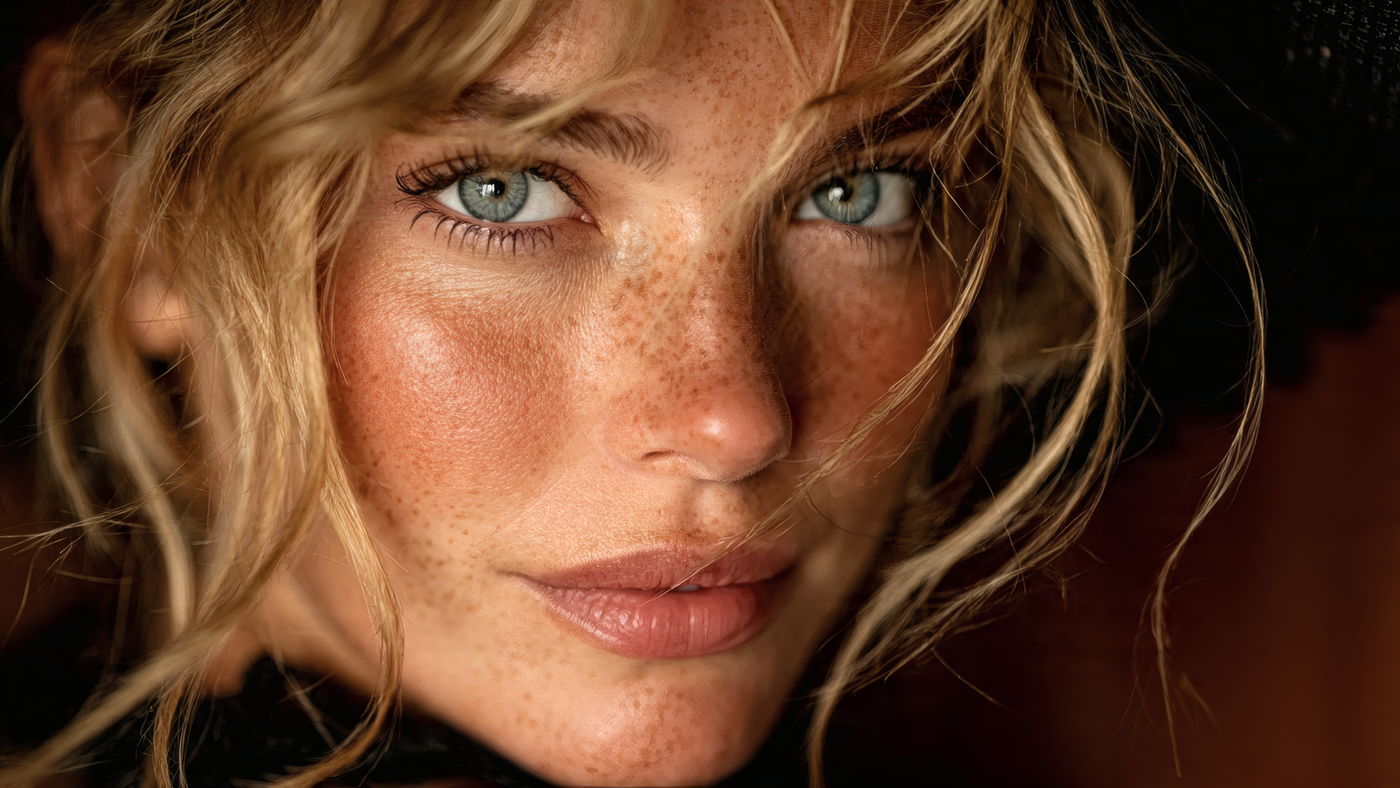 Close-up Portrait of a Freckled Woman