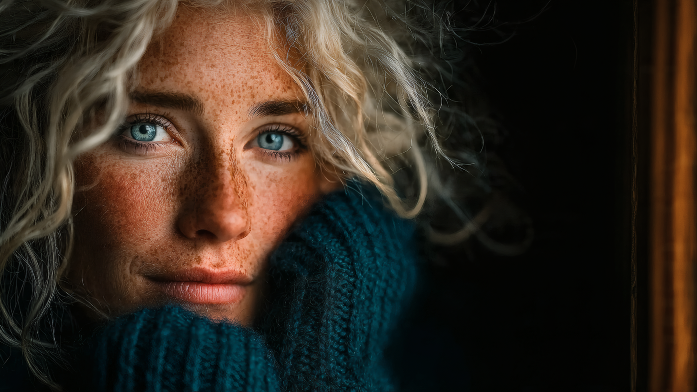 Close-up Portrait of a Woman with Freckles