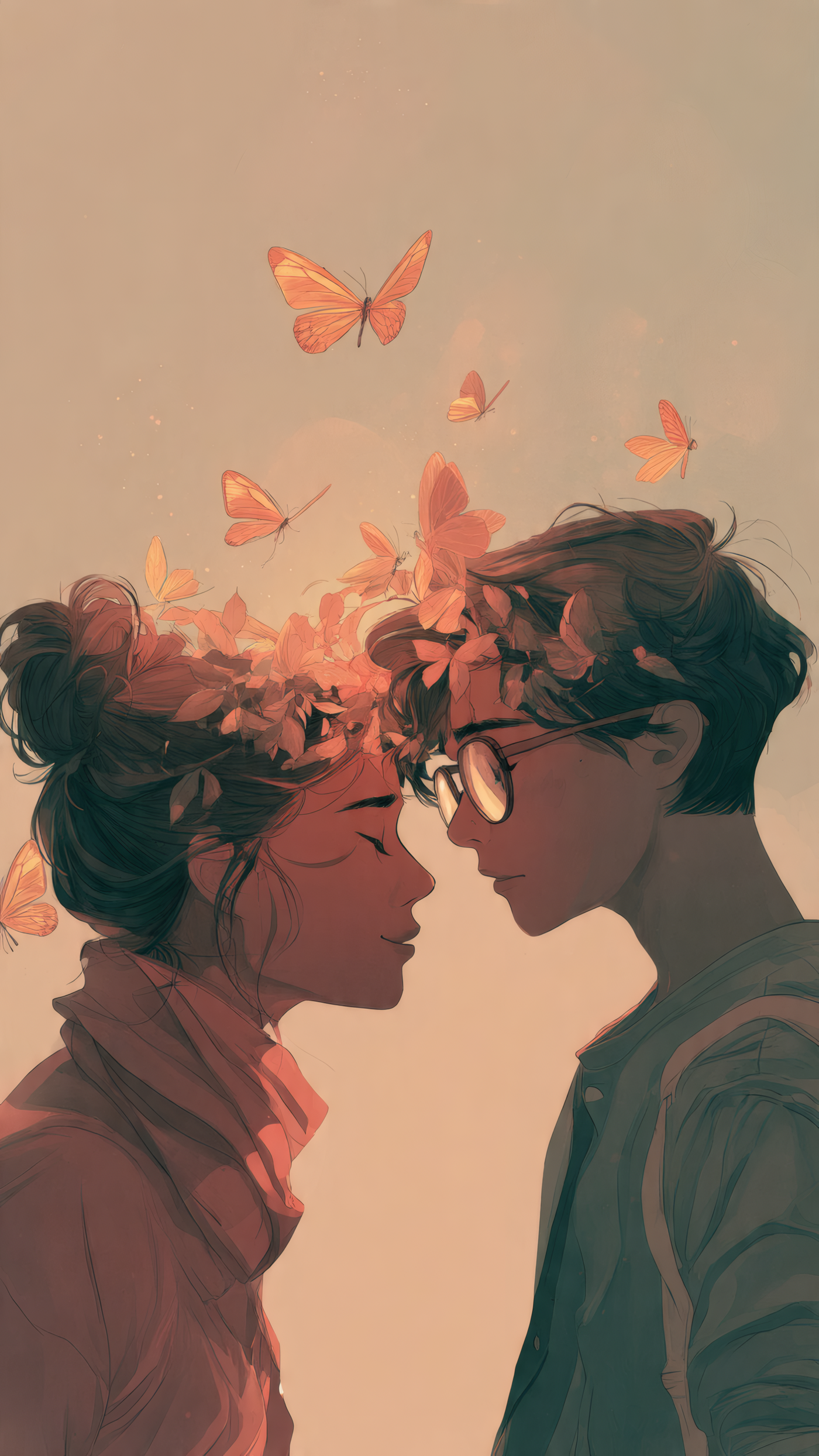 Couple with Butterflies Art Illustration
