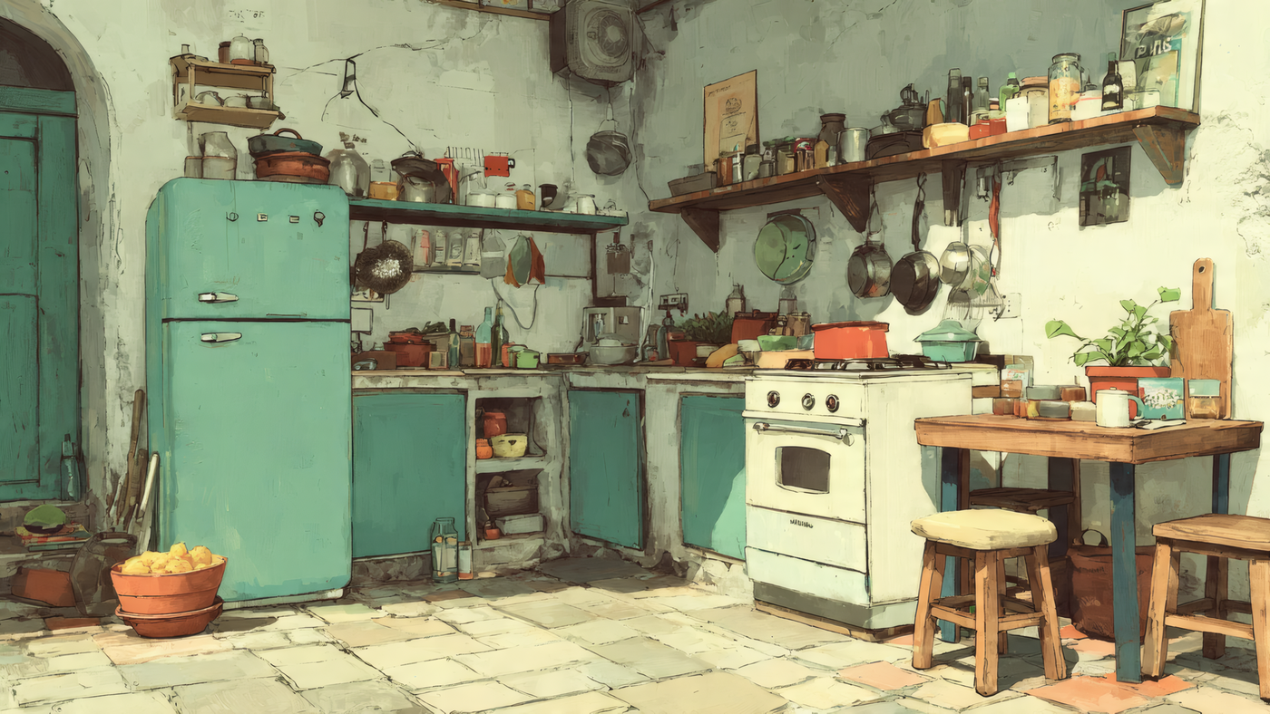 Illustration of a Vintage Kitchen Interior