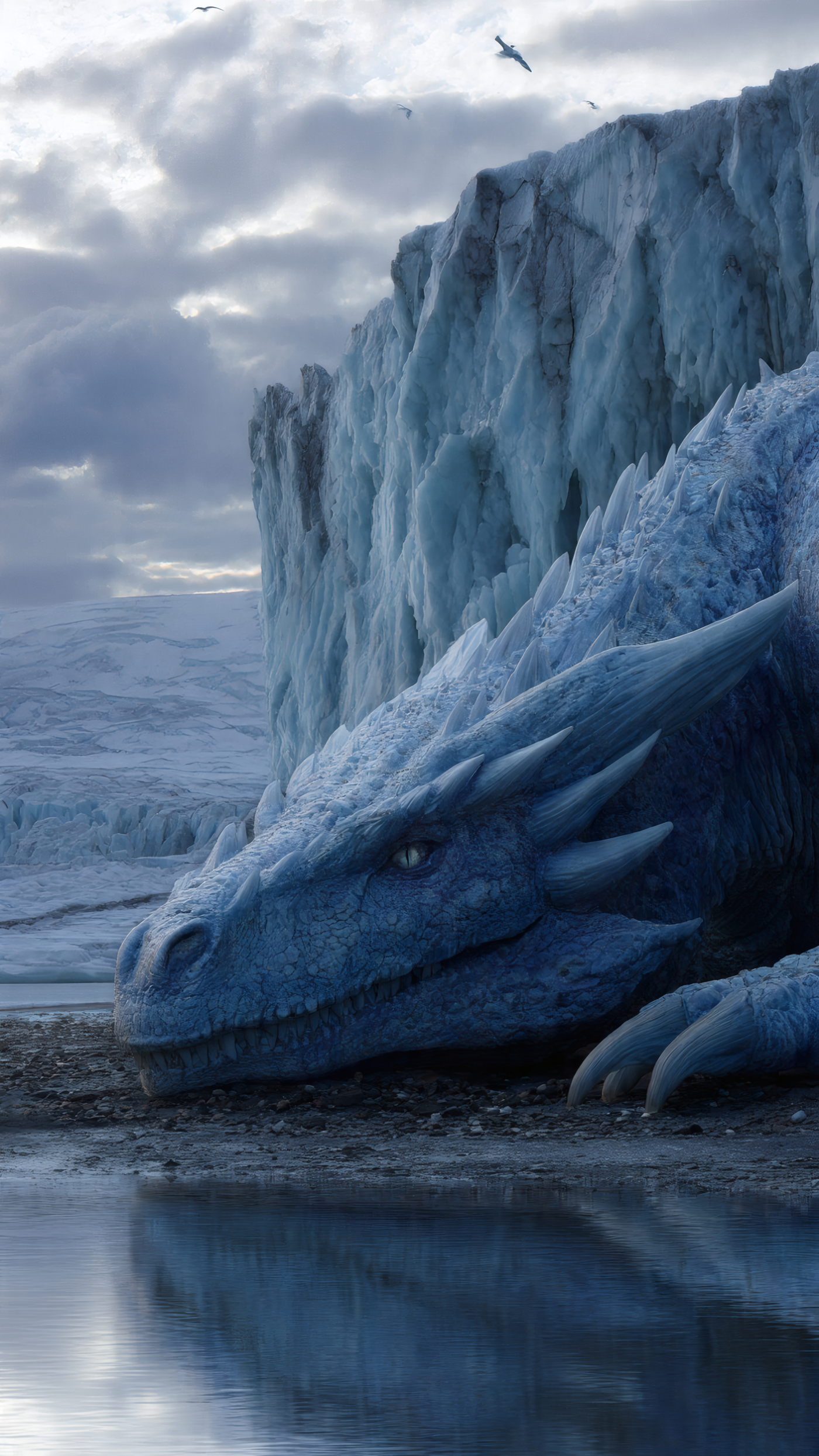 Icy Dragon on the Shoreline
