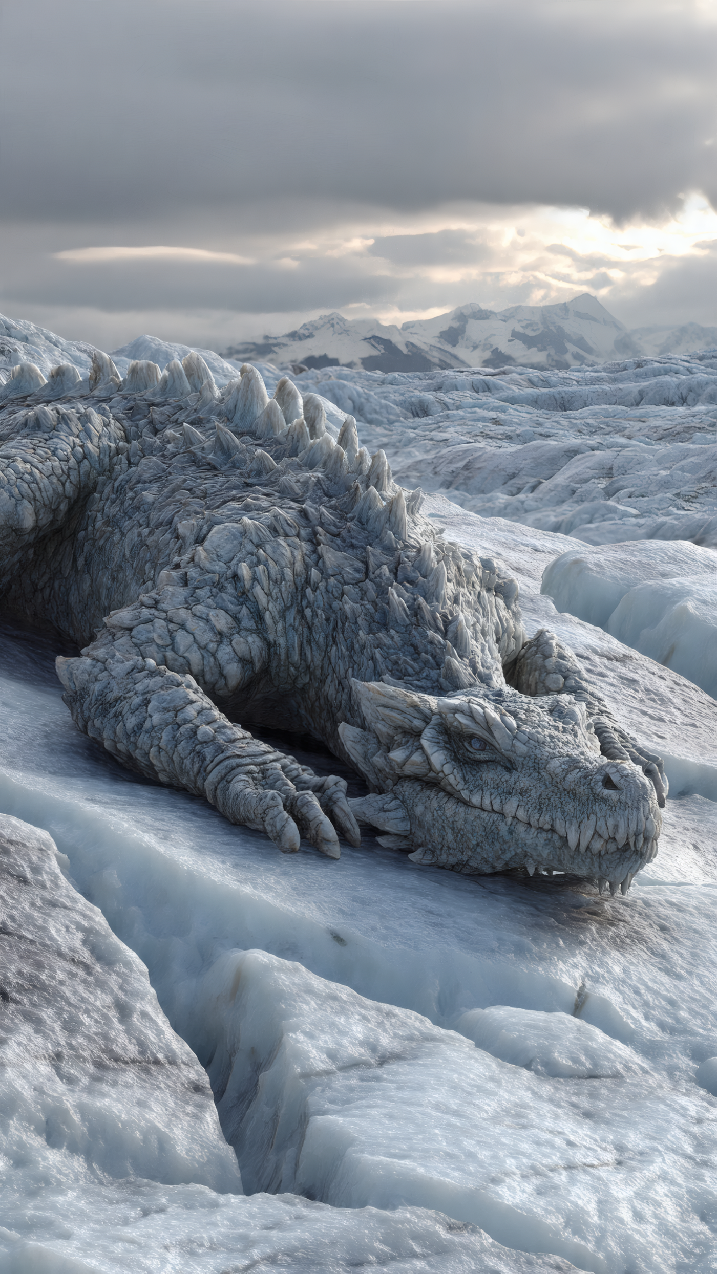 White Dragon Resting on Glacier Ice