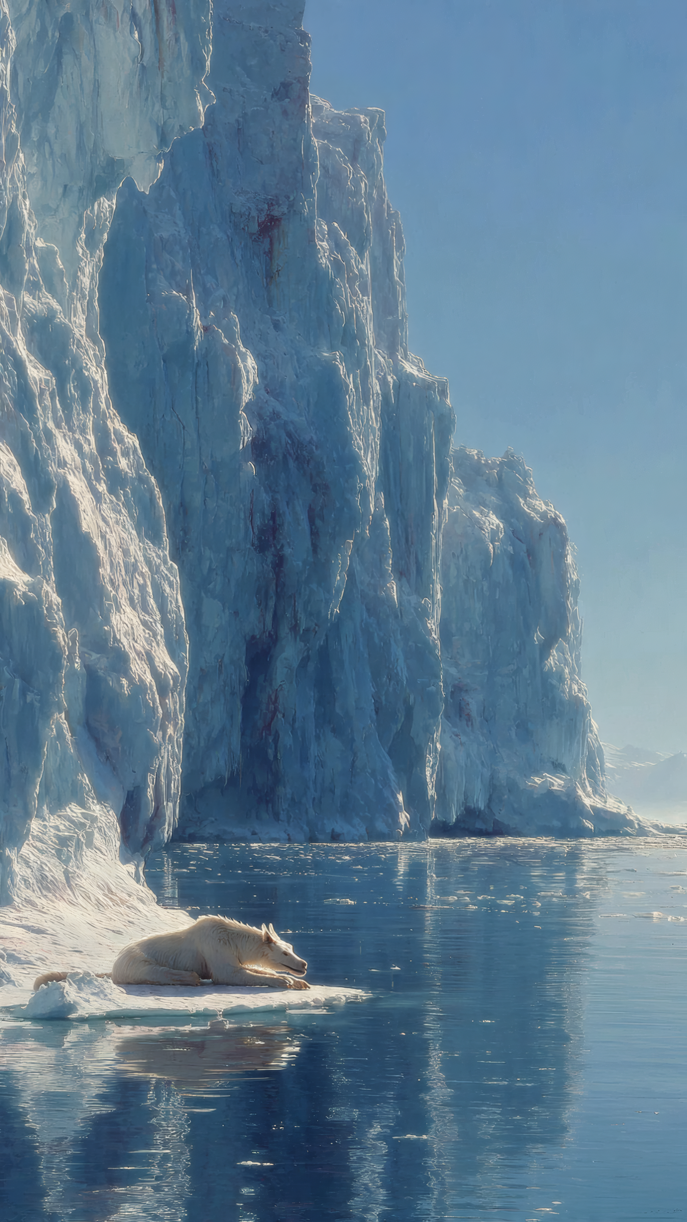 Polar Bear Lounging Near Ice Cliff