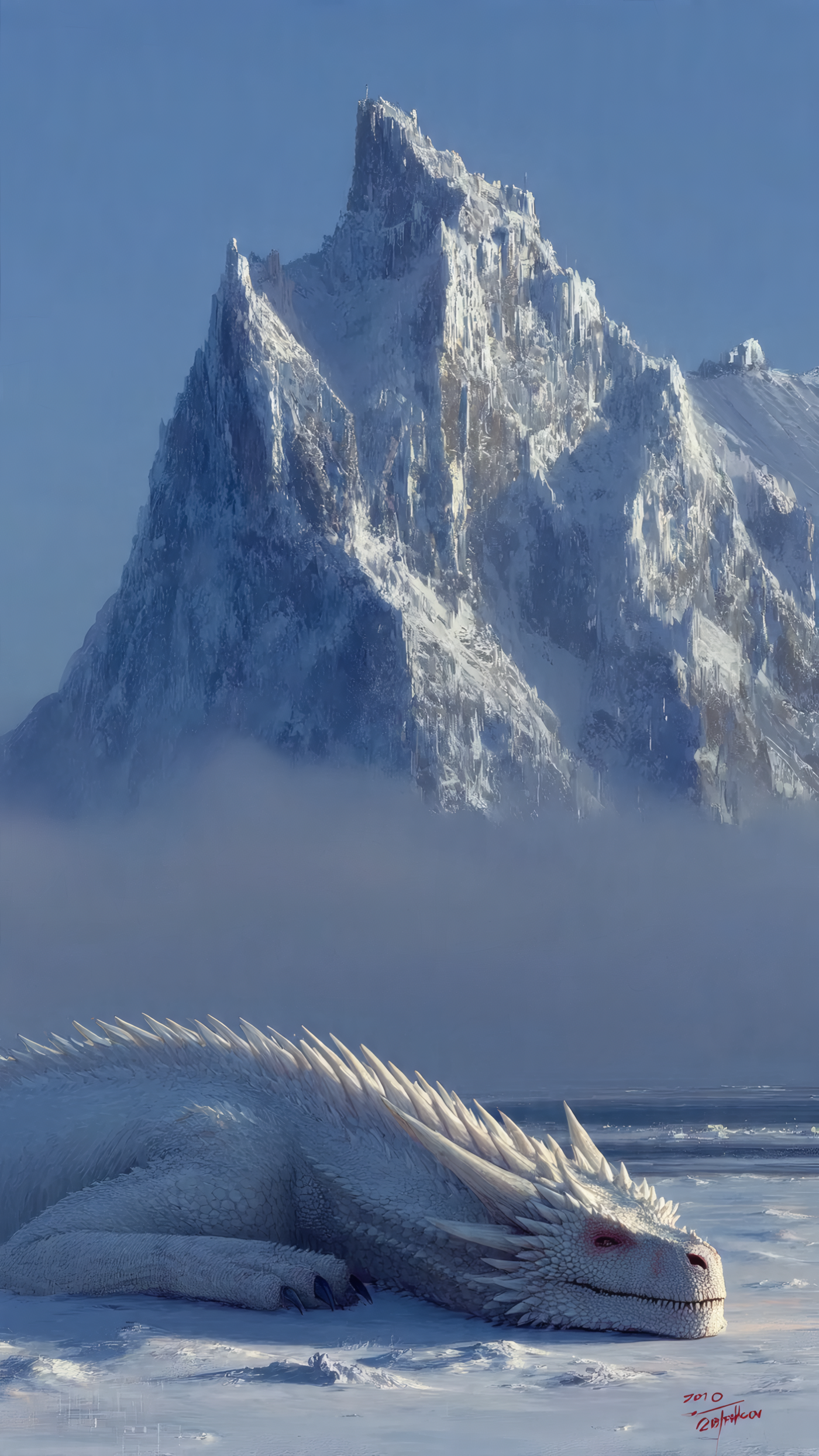 White Dragon Snowy Mountain Landscape Art