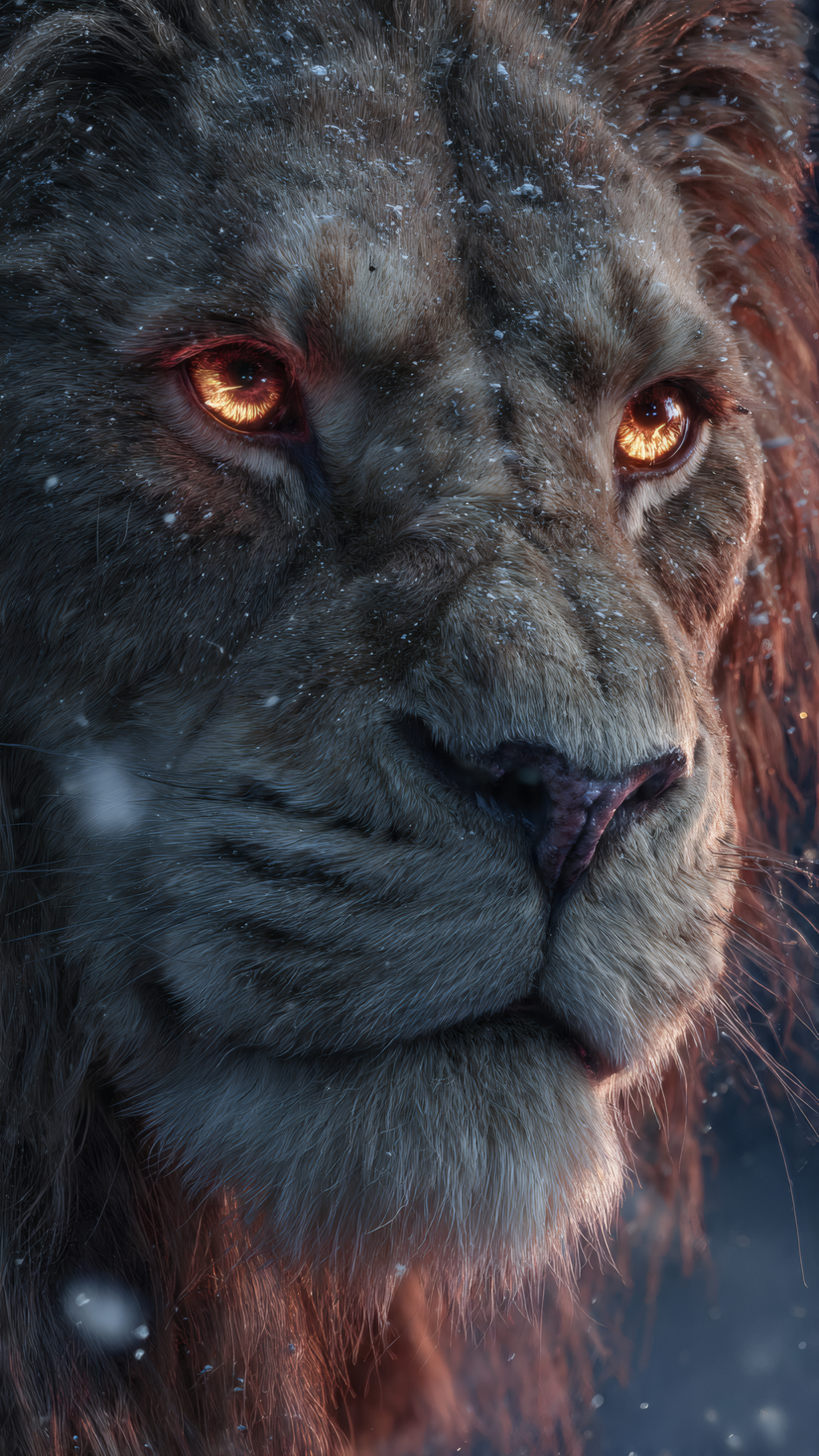 Lion Face Close up with Glowing Eyes Wallpaper