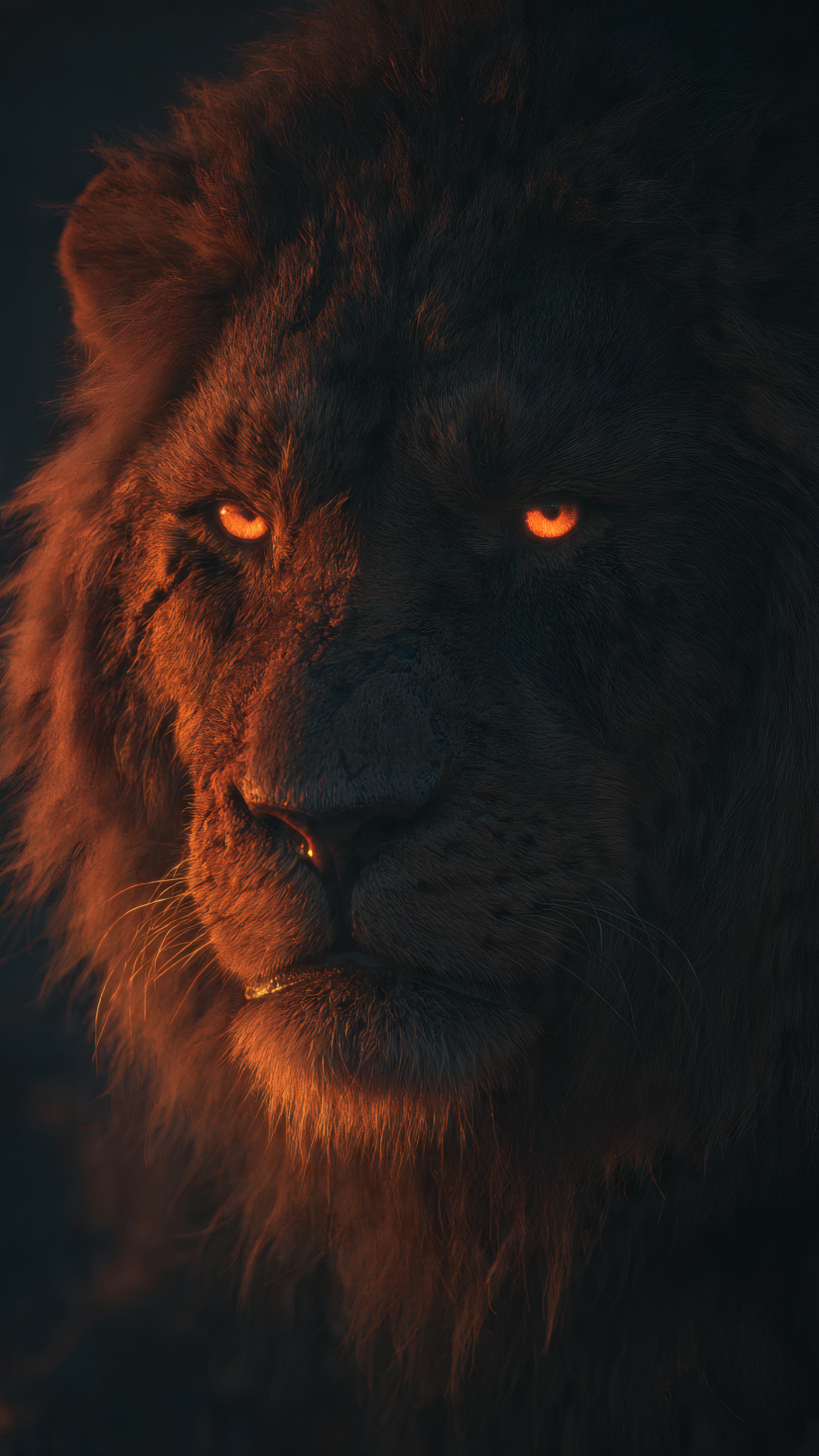 Lion Face Close up with Glowing Eyes Wallpaper