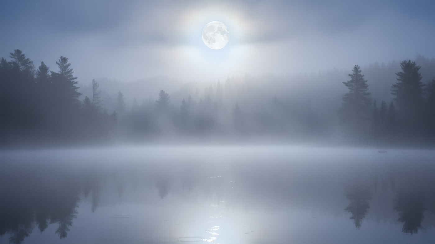 Foggy Lake Under Moonlight