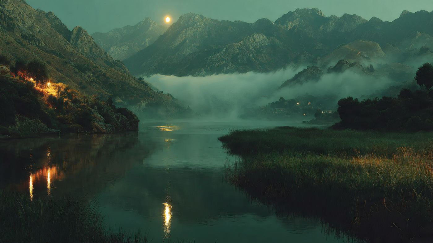 Misty Lake and Mountain Landscape
