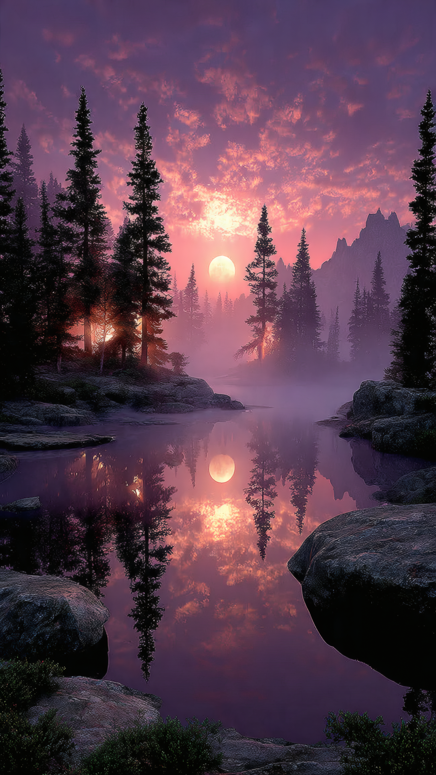 Picturesque Sunset over a Tranquil Lake