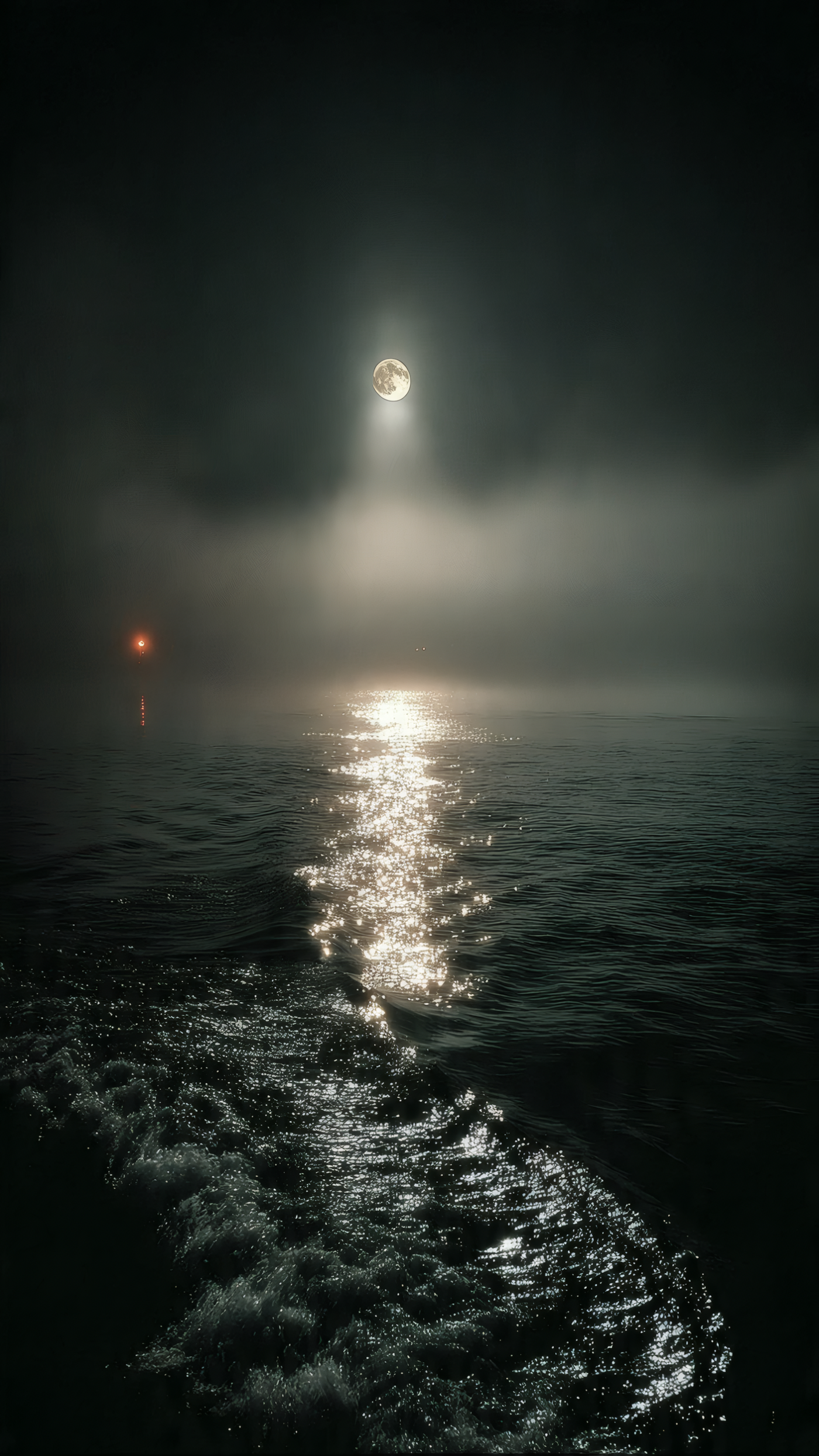 Full Moon over Dark Ocean Water